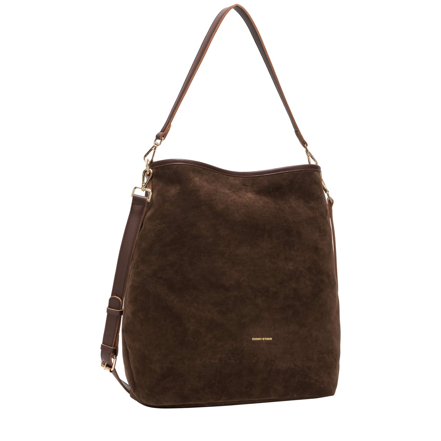 Suede Effect Single Strap Shoulder Bag - Brown