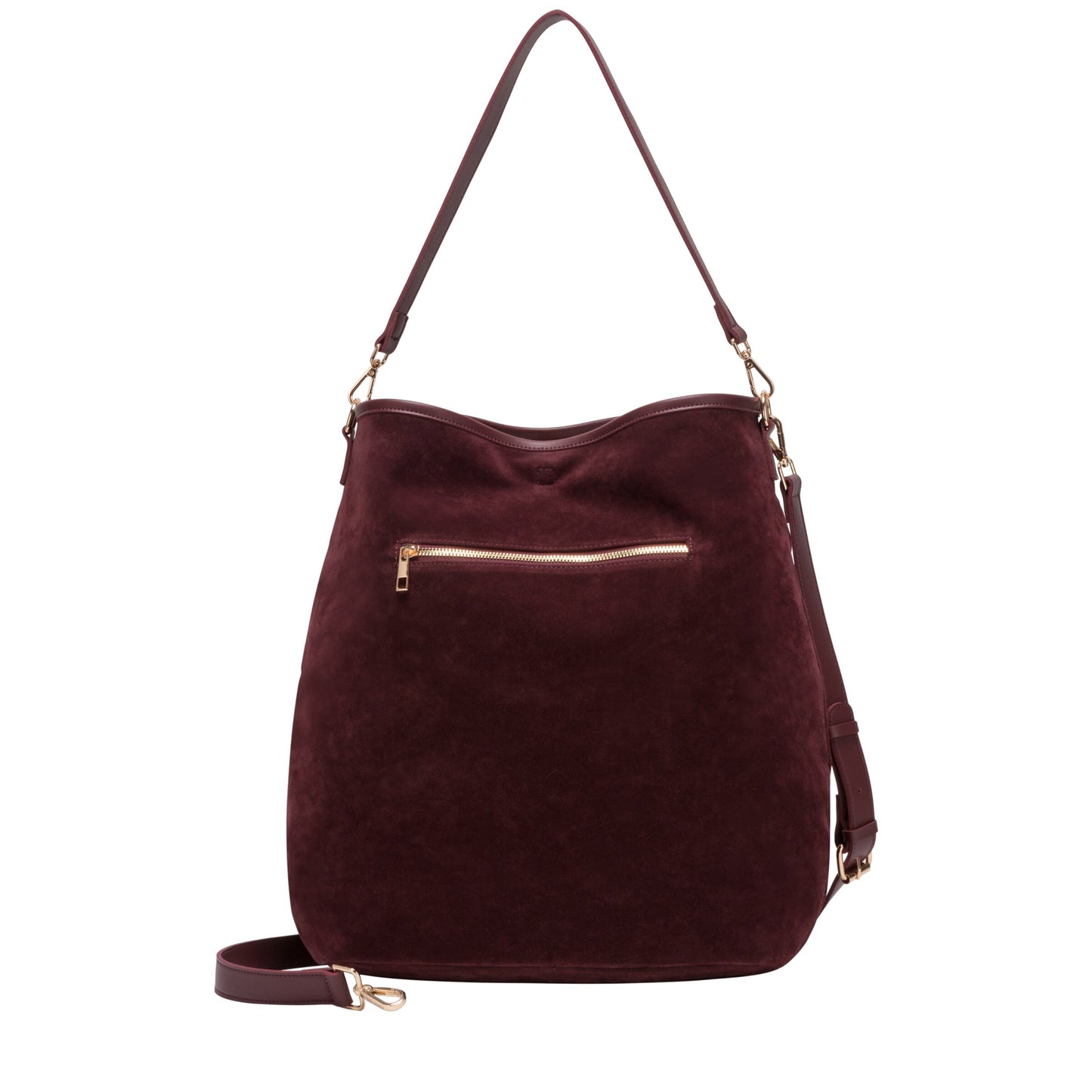 Suede Effect Single Strap Shoulder Bag - Burgundy