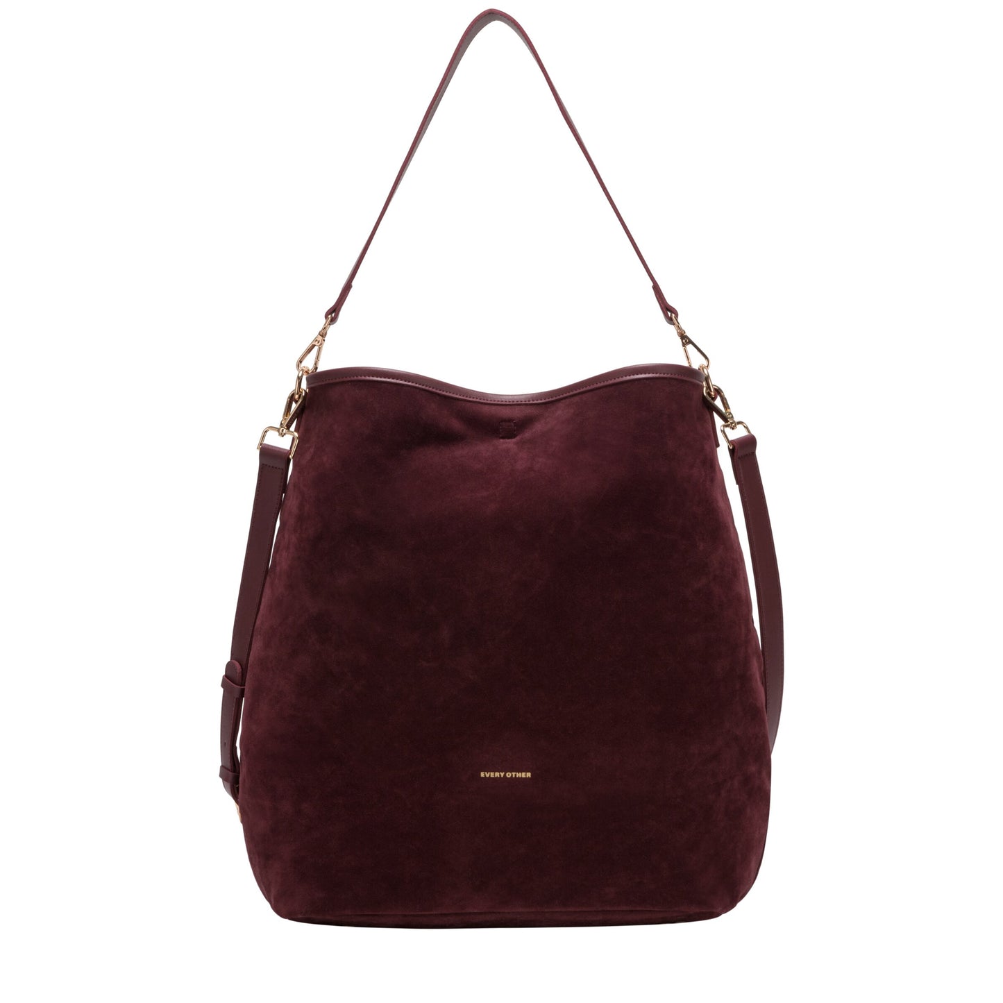 Suede Effect Single Strap Shoulder Bag - Burgundy