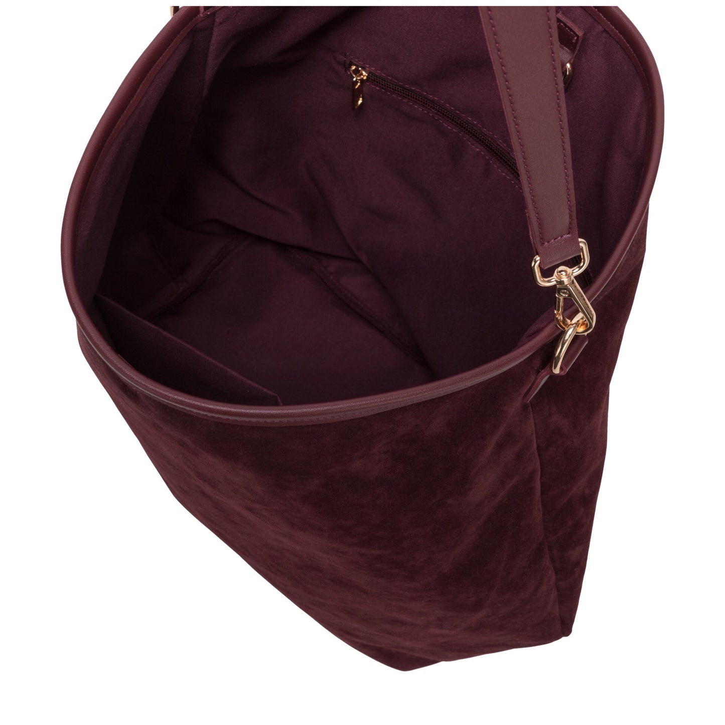 Suede Effect Single Strap Shoulder Bag - Burgundy