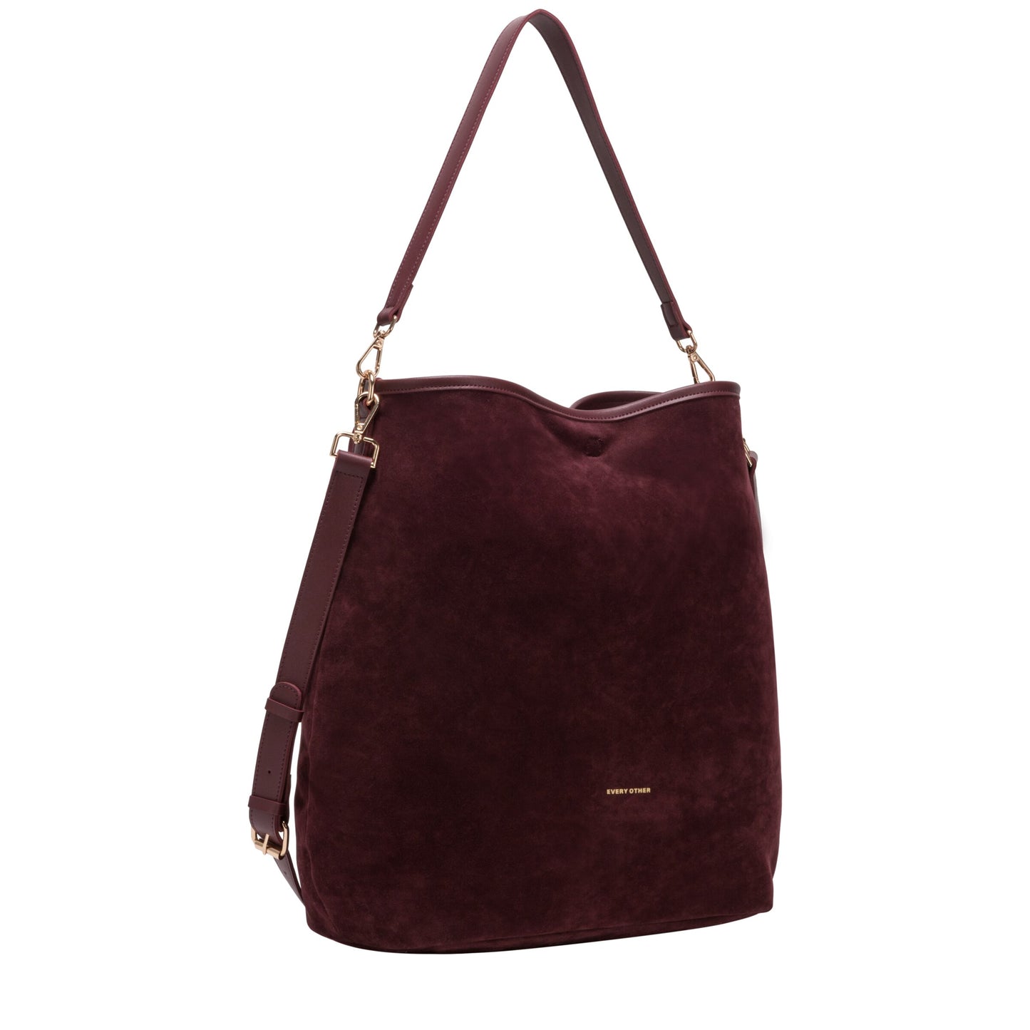 Suede Effect Single Strap Shoulder Bag - Burgundy