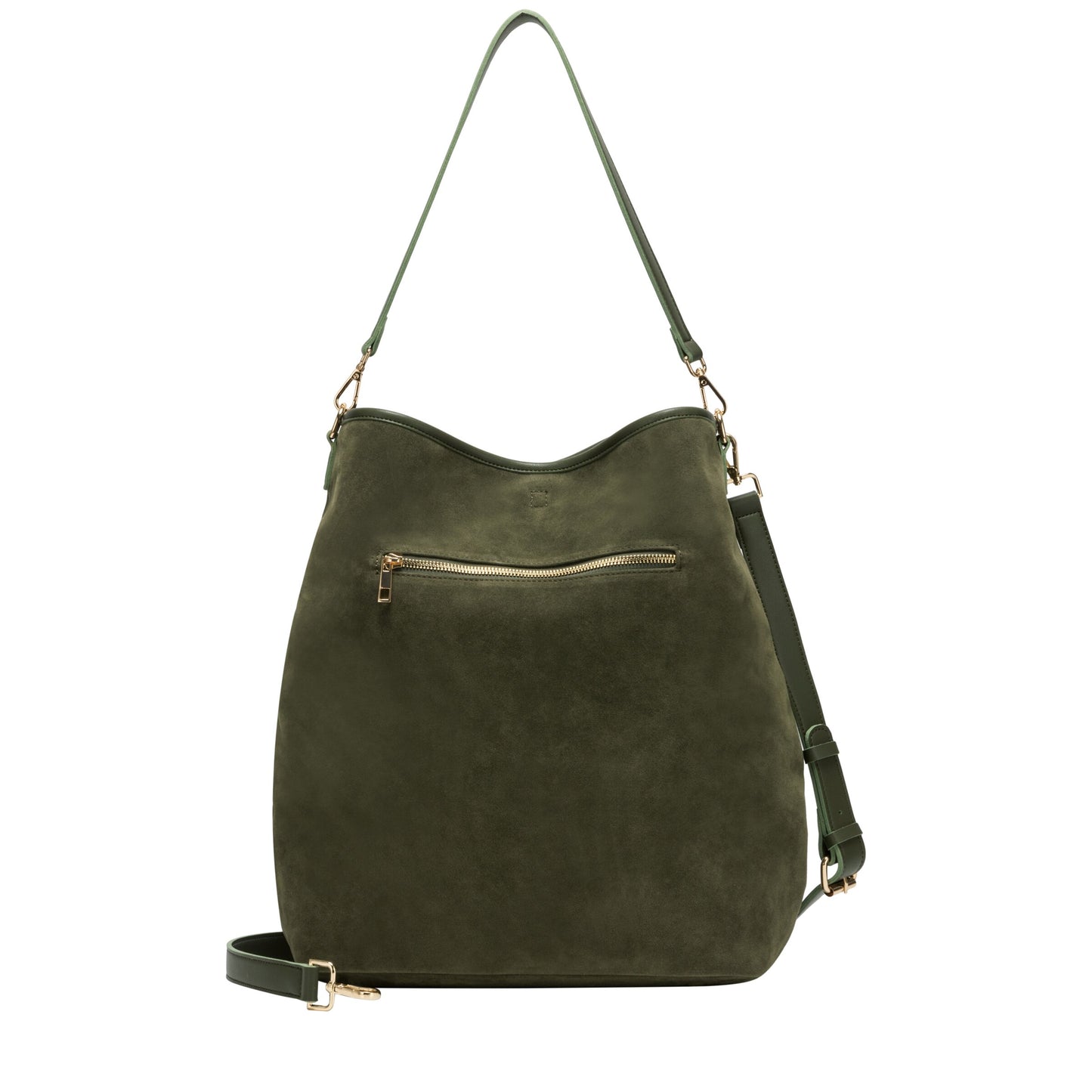Suede Effect Single Strap Shoulder Bag - Khaki
