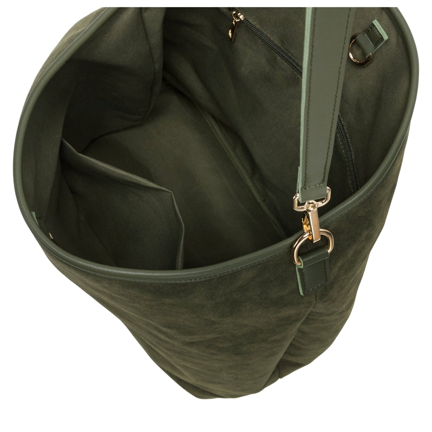 Suede Effect Single Strap Shoulder Bag - Khaki