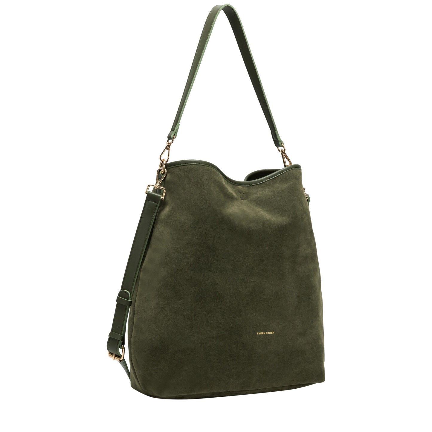Suede Effect Single Strap Shoulder Bag - Khaki