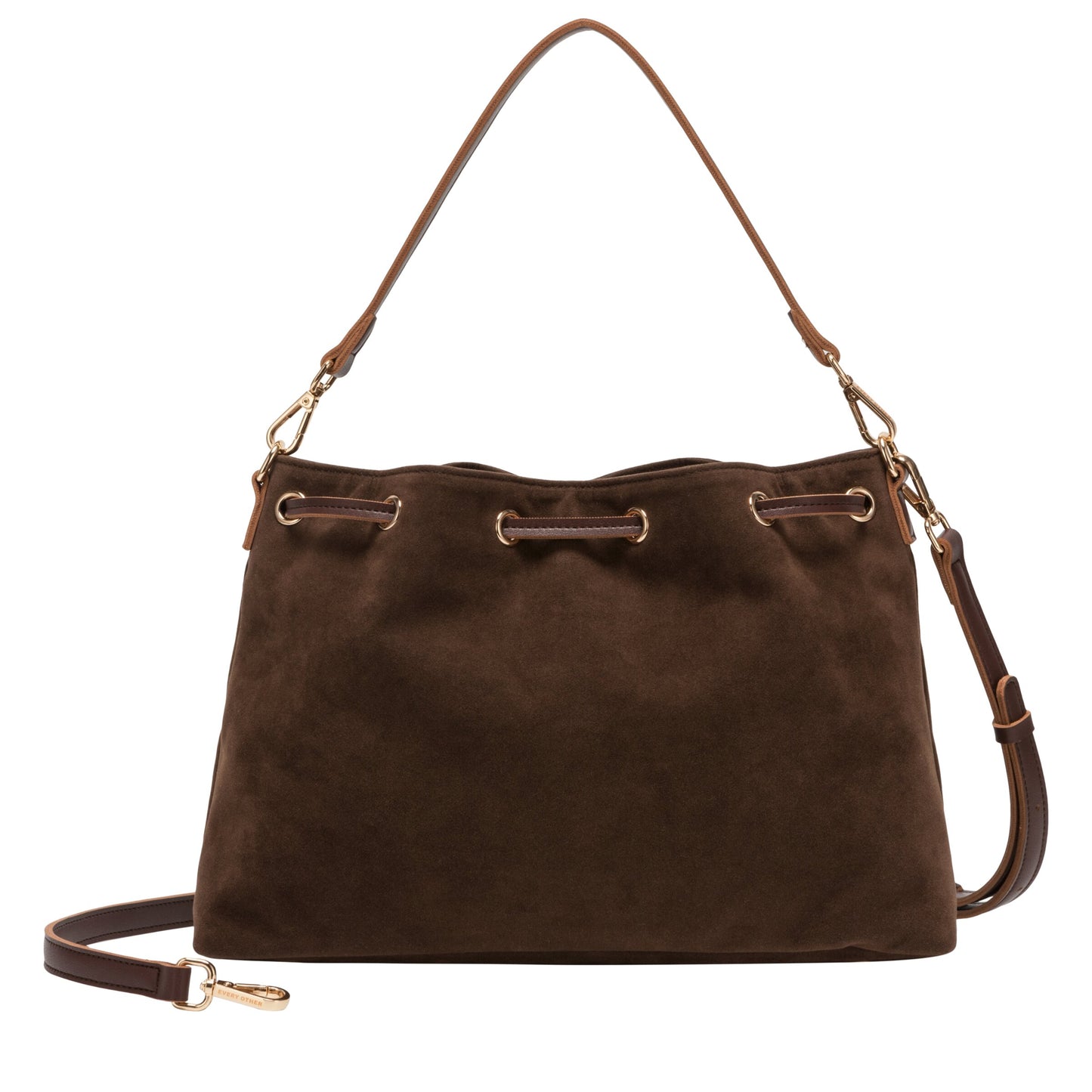 Suede Effect Draw Top Shoulder Cross Body - Brown