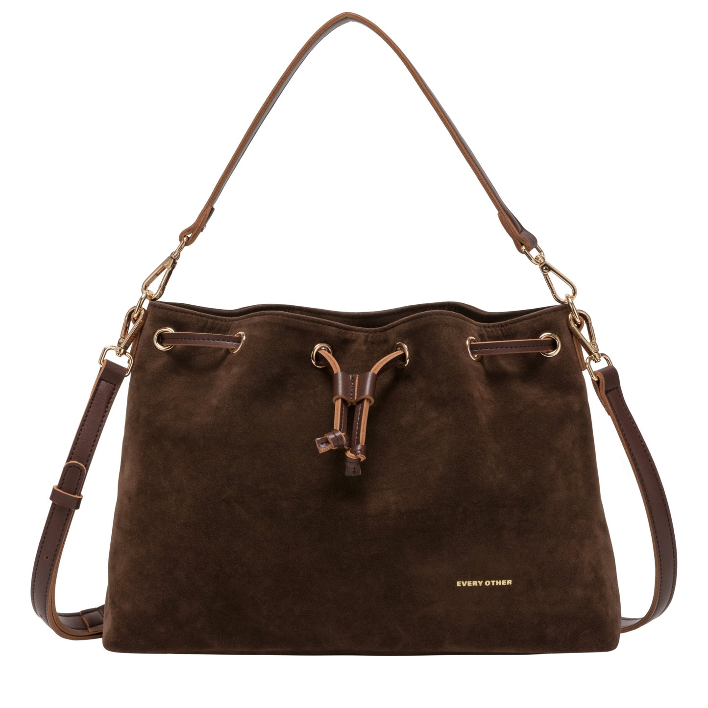 Suede Effect Draw Top Shoulder Cross Body - Brown