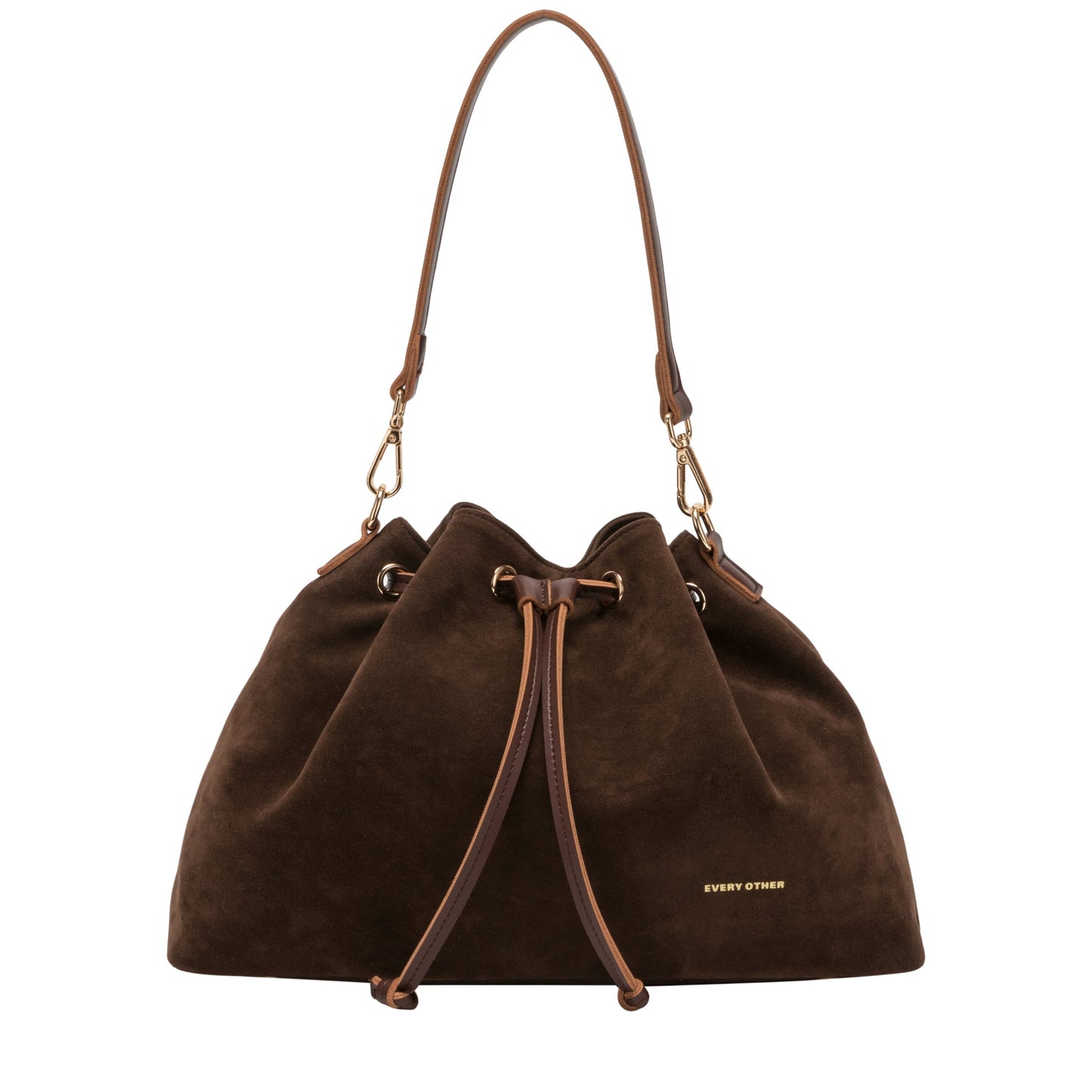Suede Effect Draw Top Shoulder Cross Body - Brown