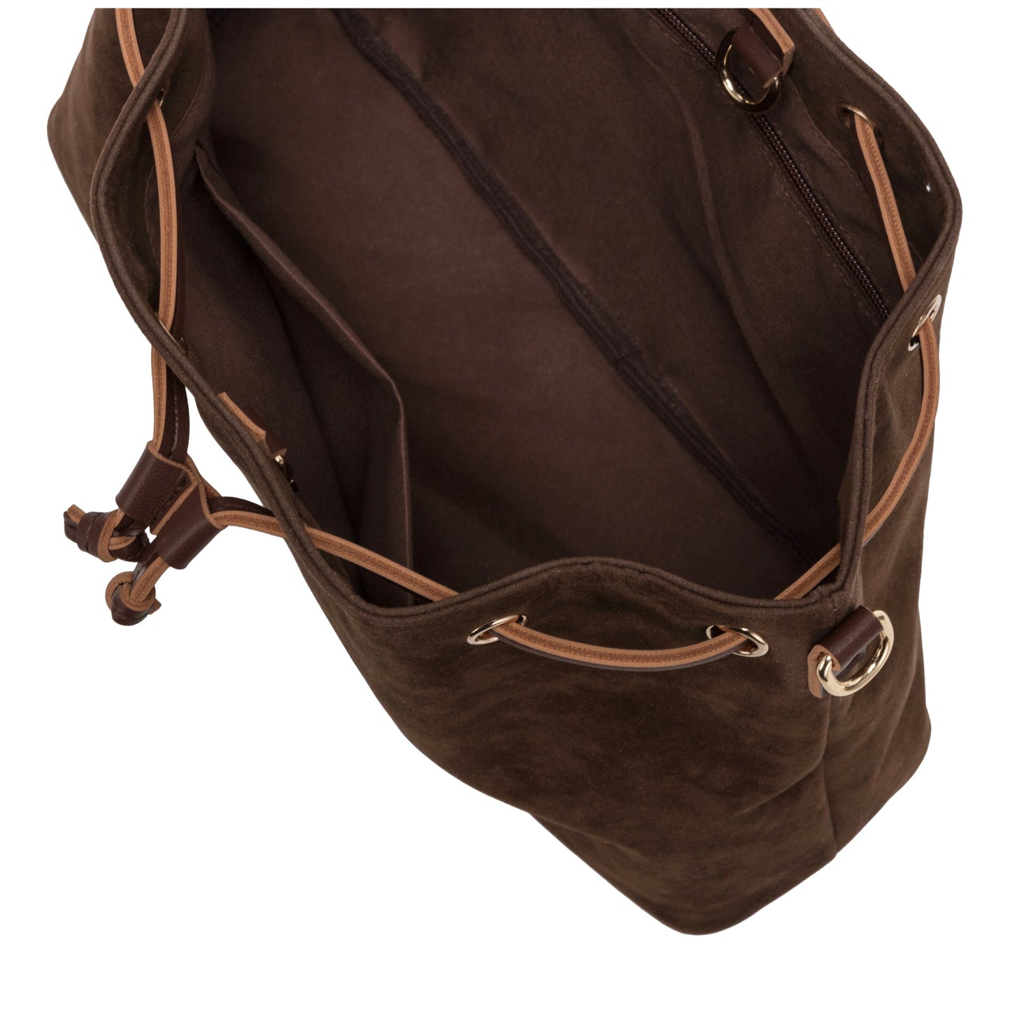 Suede Effect Draw Top Shoulder Cross Body - Brown