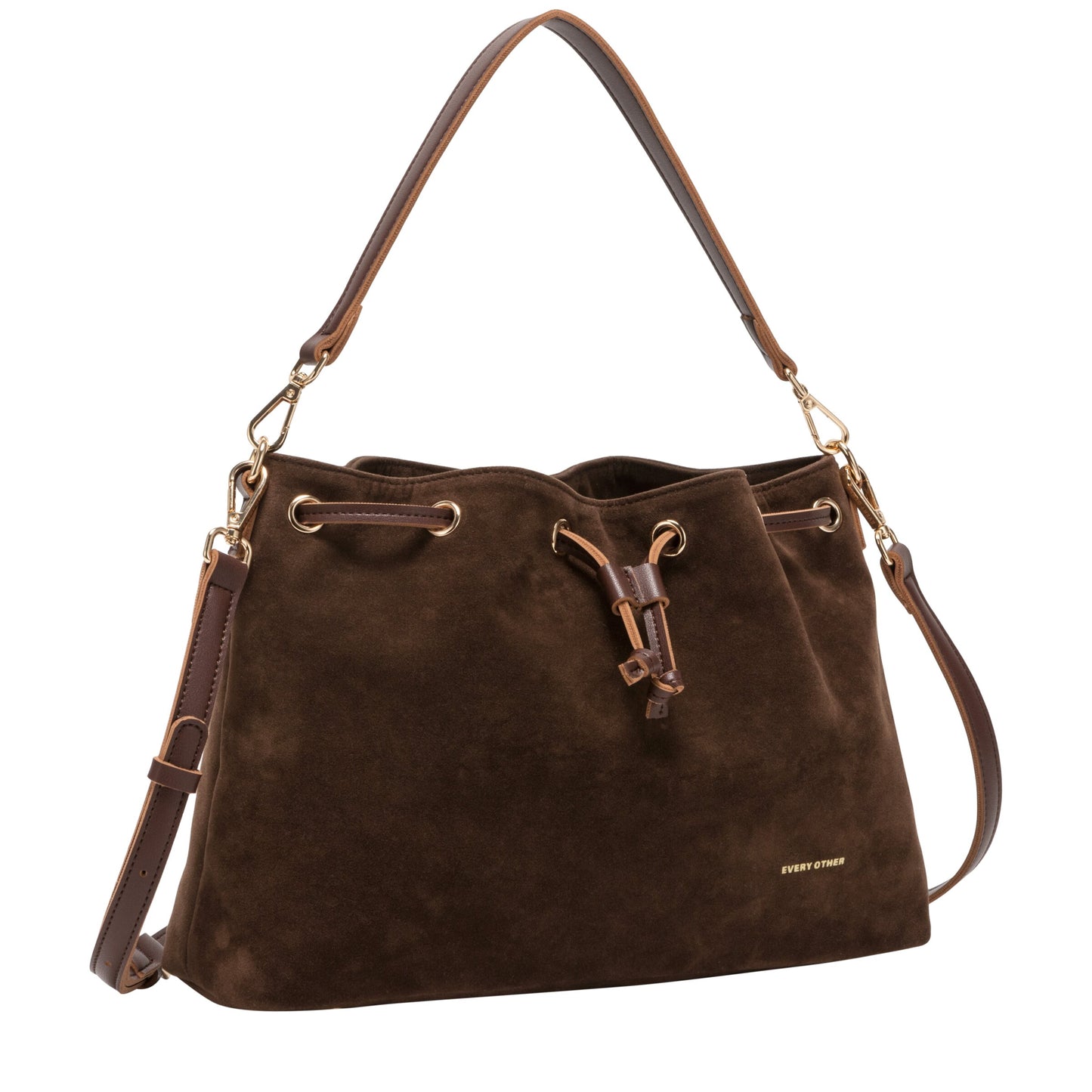 Suede Effect Draw Top Shoulder Cross Body - Brown