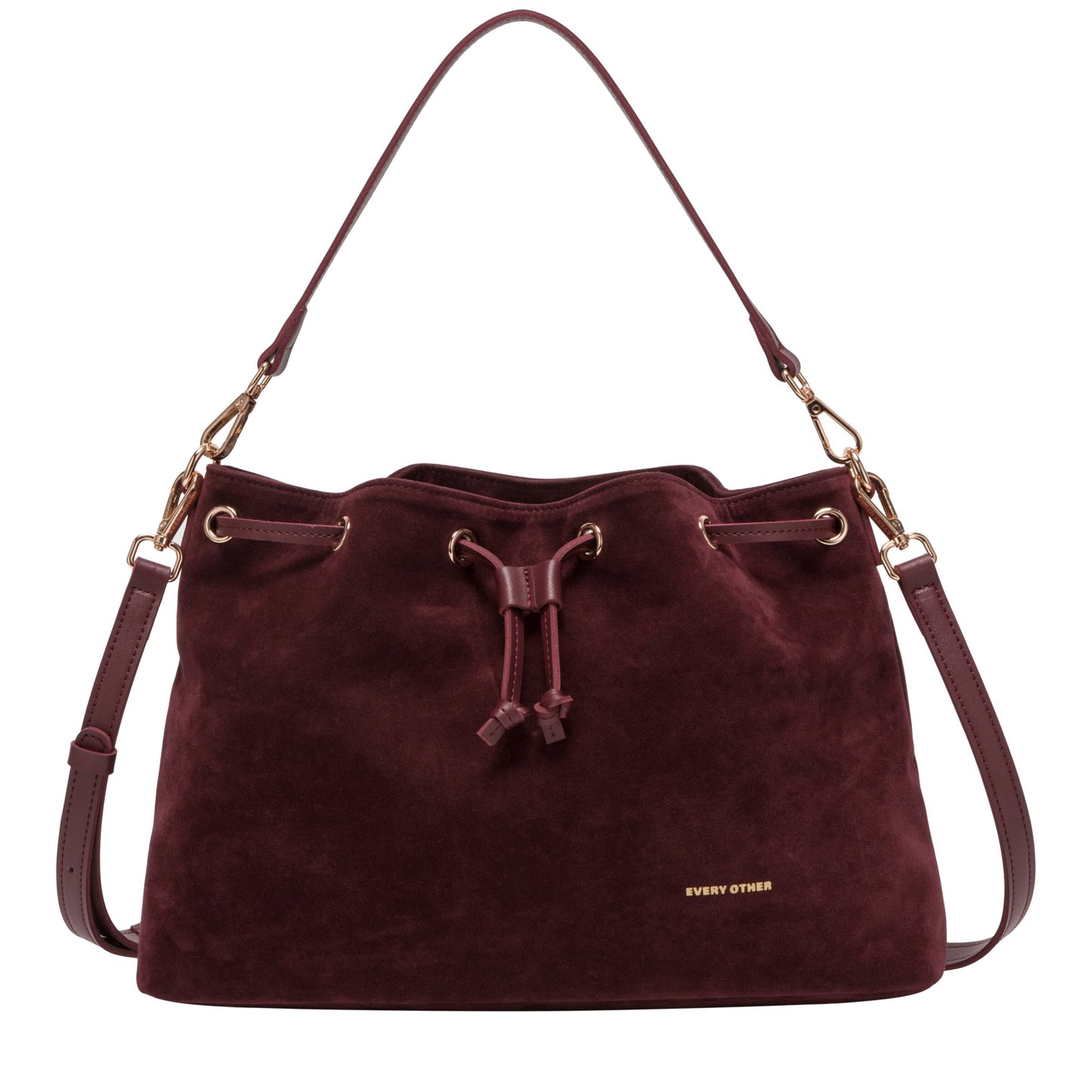 Suede Effect Draw Top Shoulder Cross Body - Burgundy