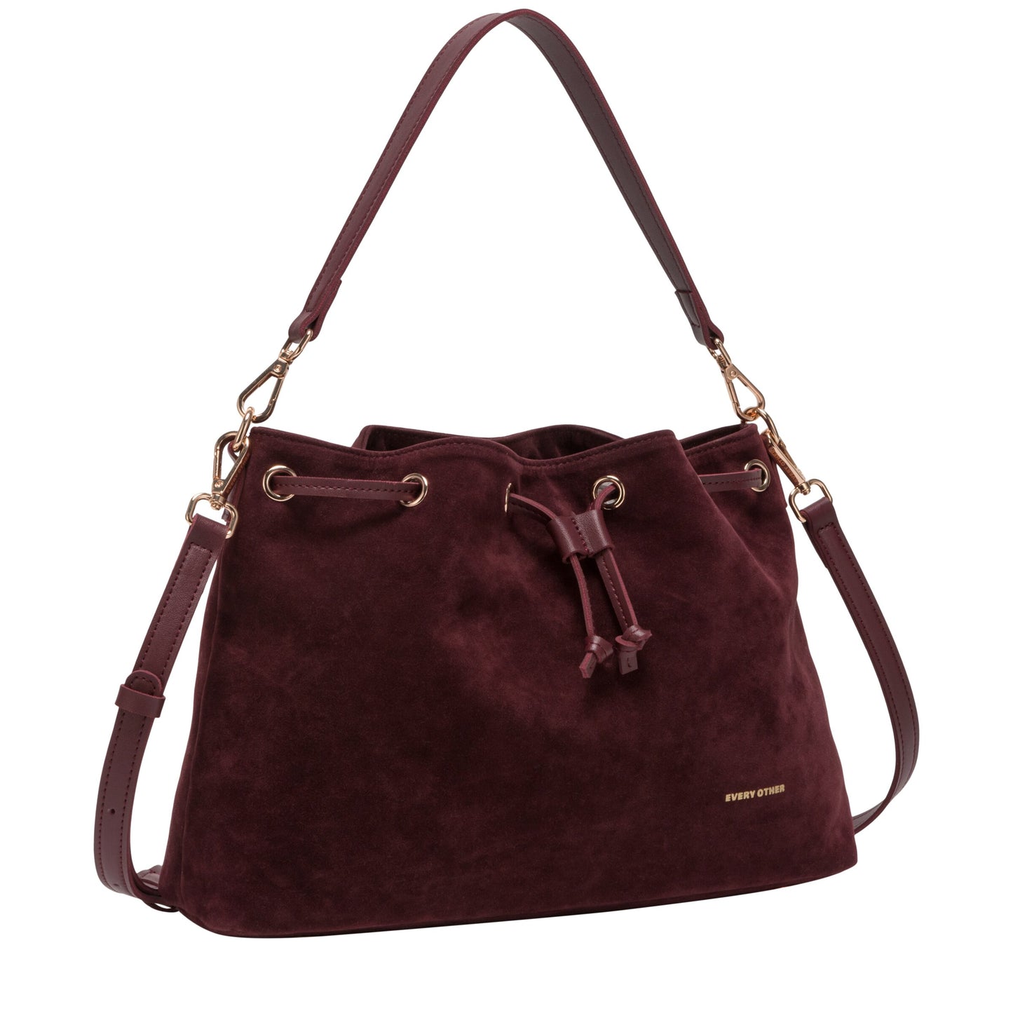 Suede Effect Draw Top Shoulder Cross Body - Burgundy