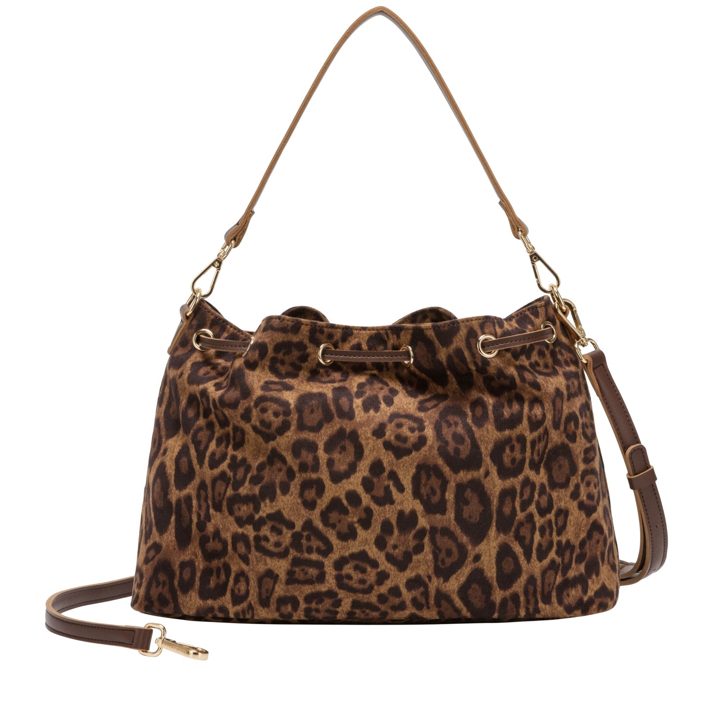 Suede Effect Draw Top Shoulder Cross Body - Leopard