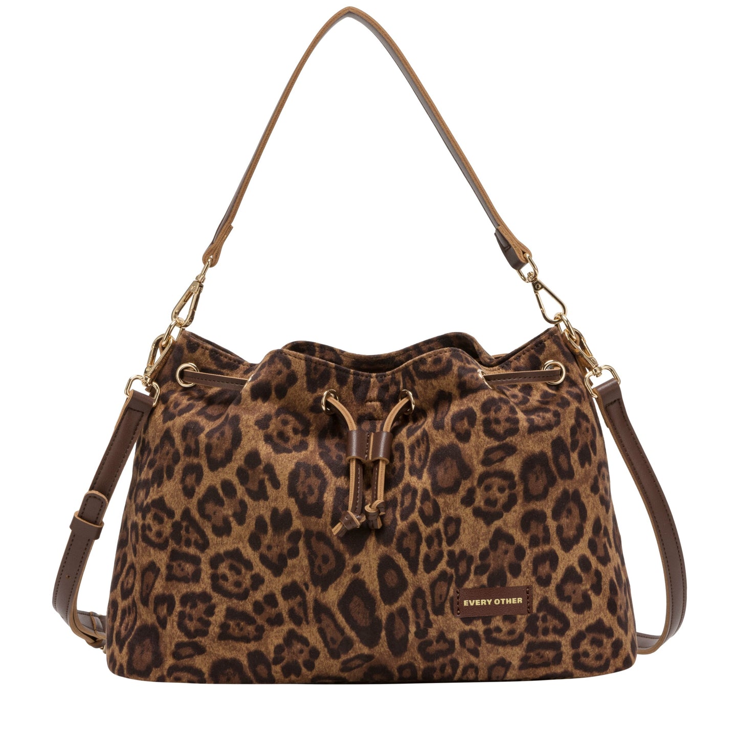 Suede Effect Draw Top Shoulder Cross Body - Leopard