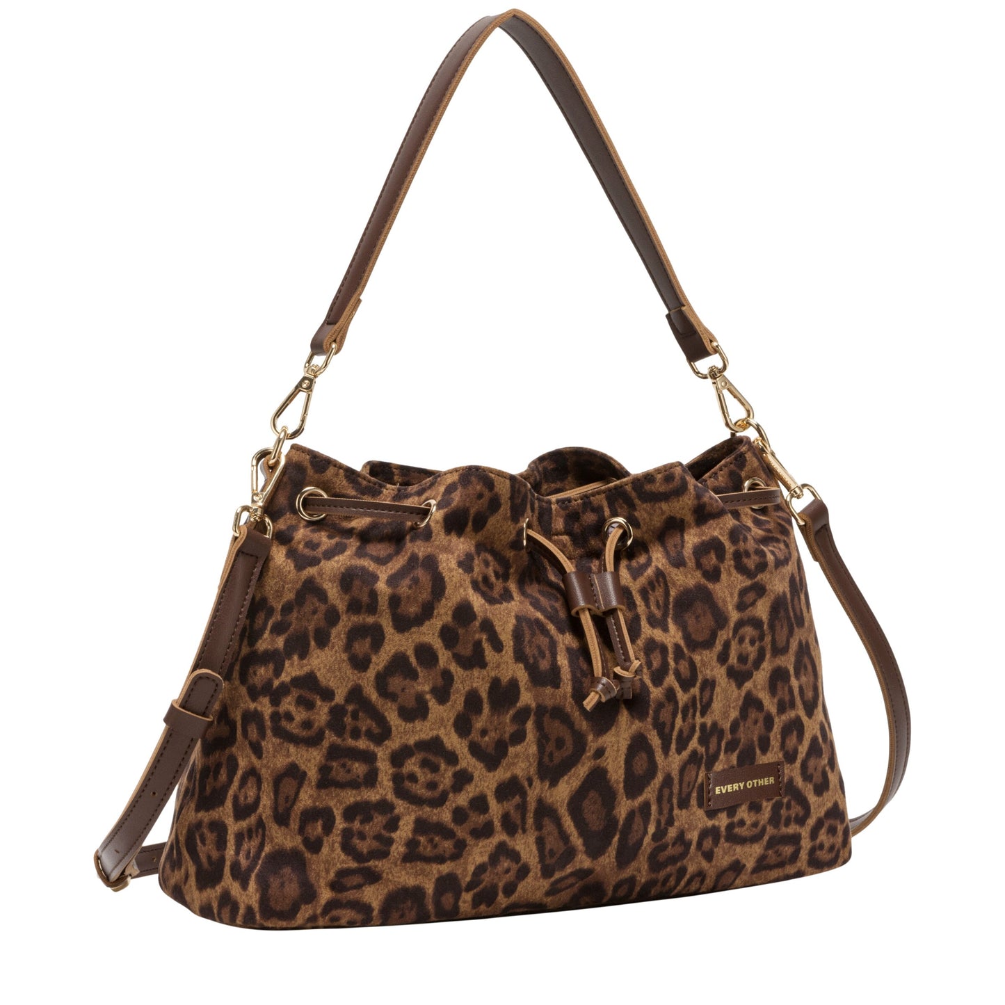 Suede Effect Draw Top Shoulder Cross Body - Leopard