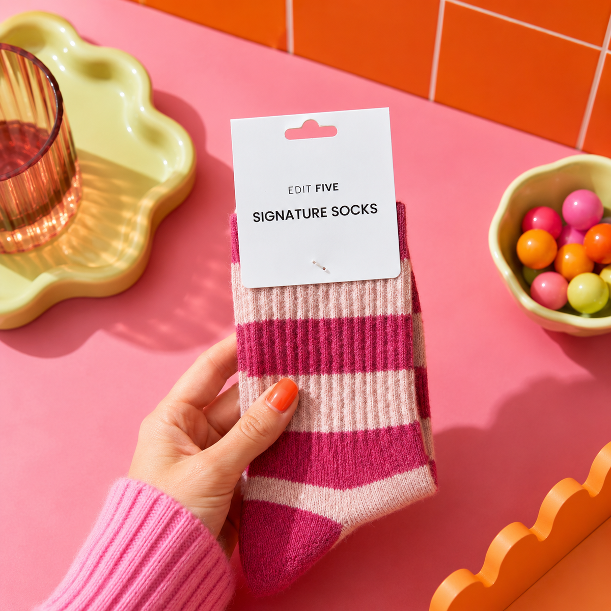 Wool Blend Socks - Cherry Pink and Baby Pink Striped