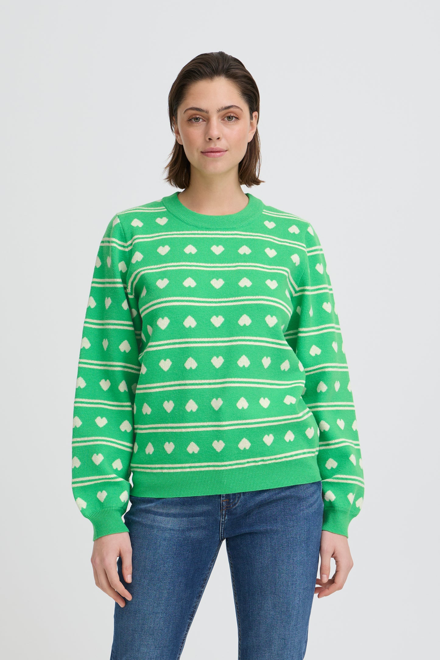 Ihbrielle - Heart Print Knitted Jumper Green White