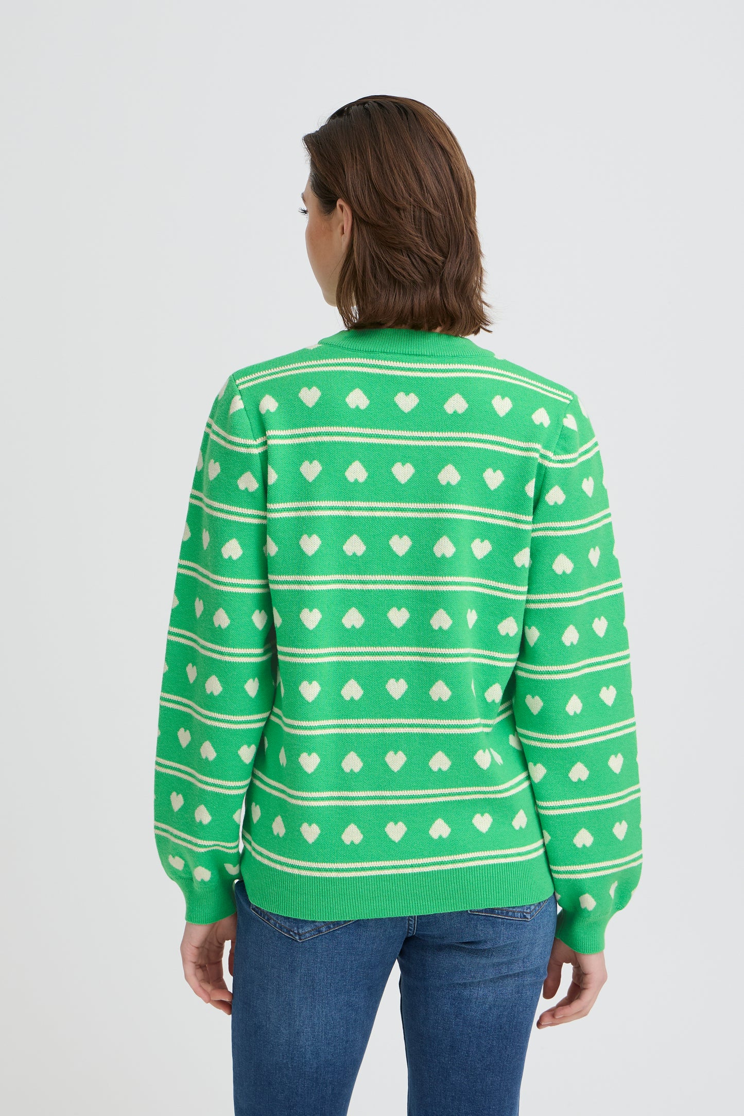Ihbrielle - Heart Print Knitted Jumper Green White