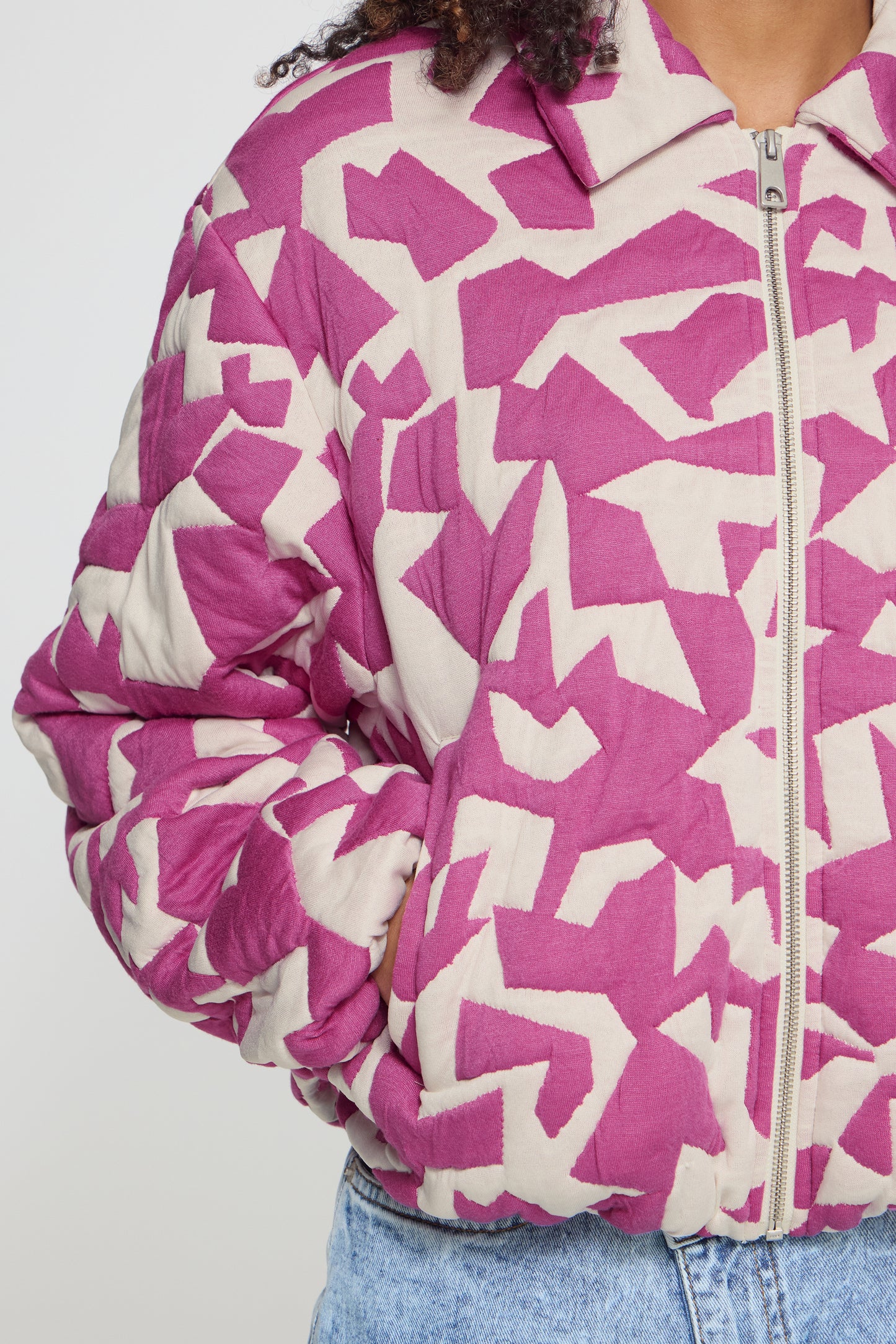 Ihkate Quilted Jacket - Pink Geometric