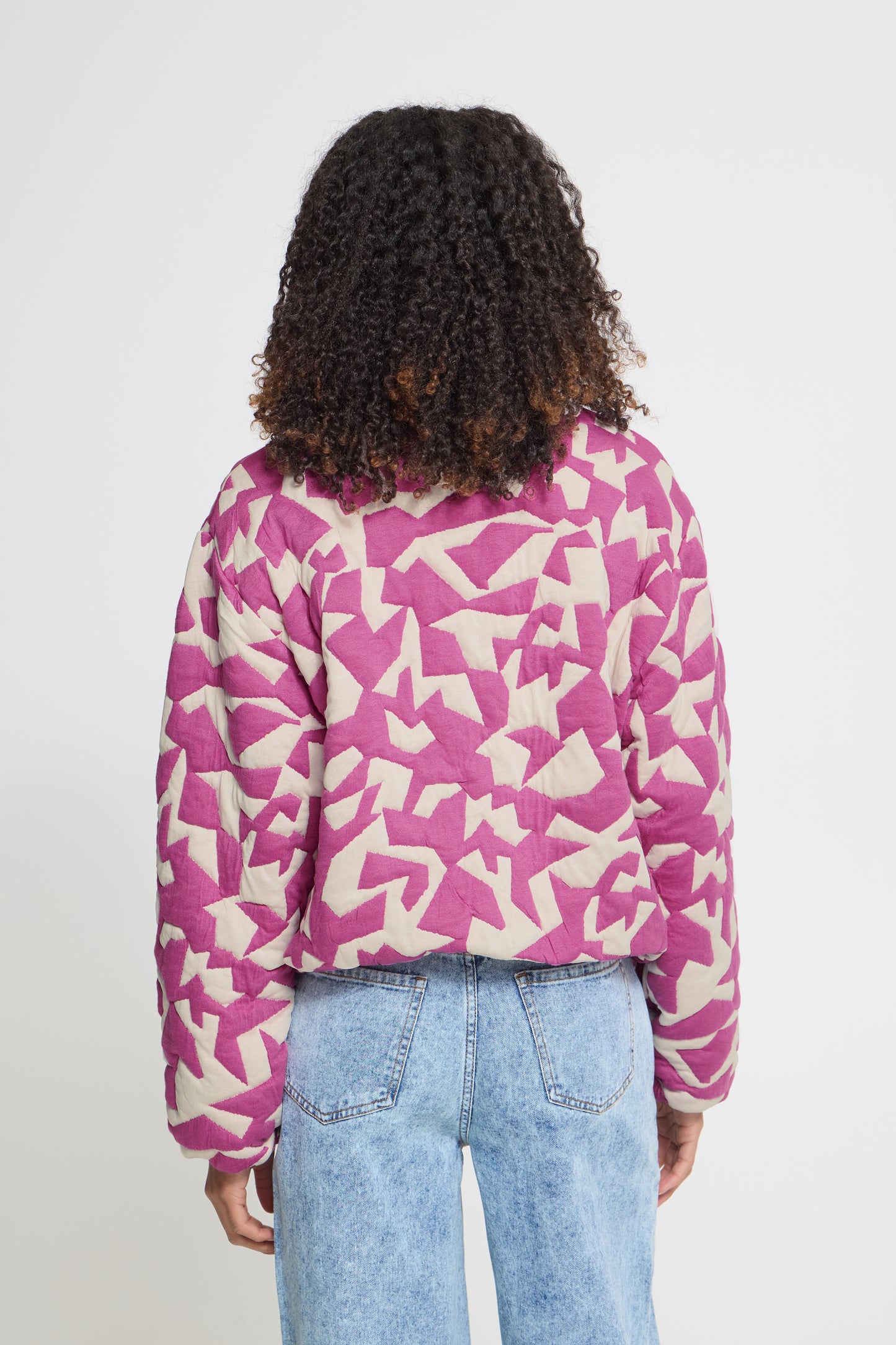 Ihkate Quilted Jacket - Pink Geometric