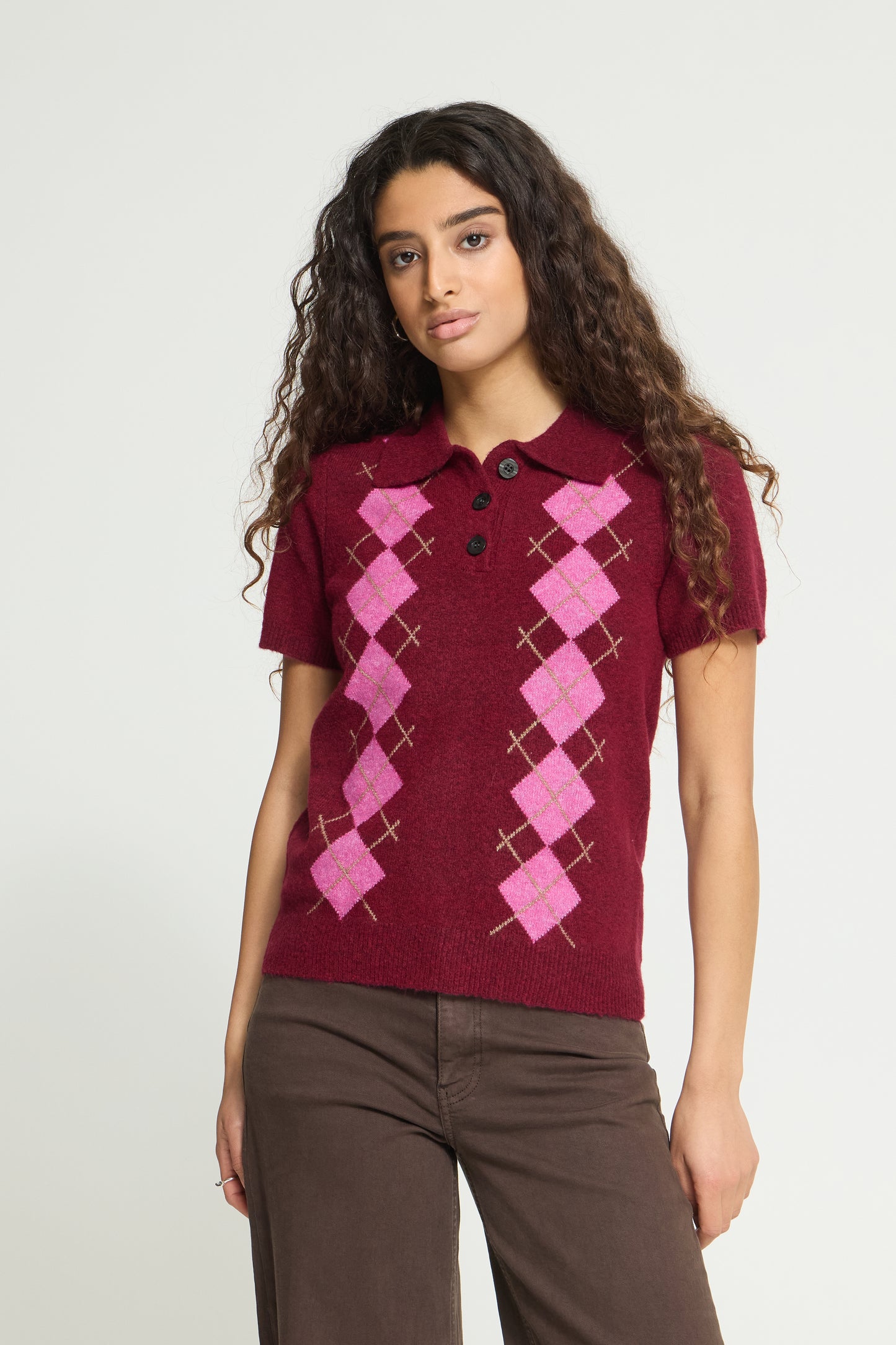Ihdasila Knitted Polo Shirt - Burgundy Pink