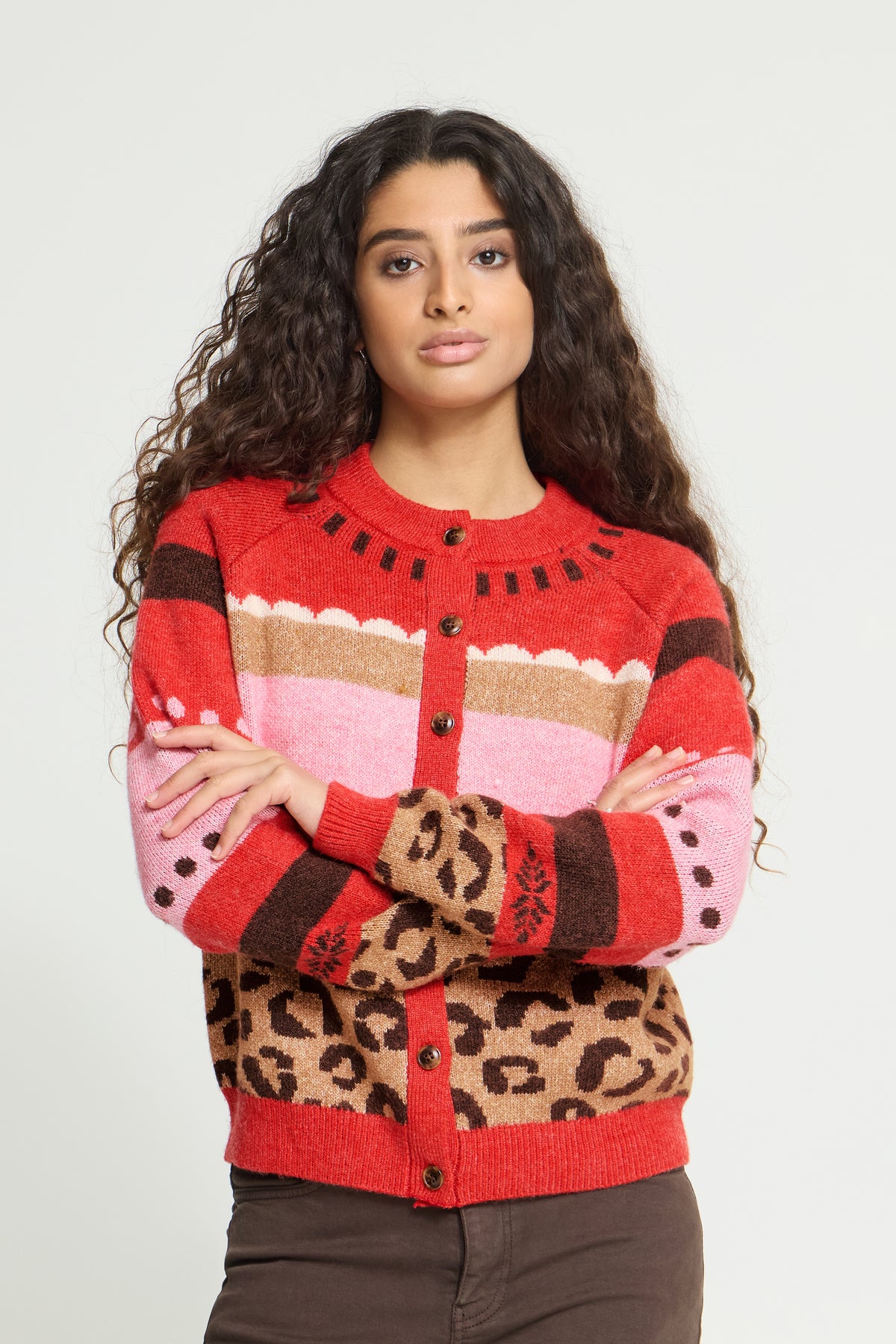 Ihlivoni Cardigan - Poinsettia Red Leopard Stripe