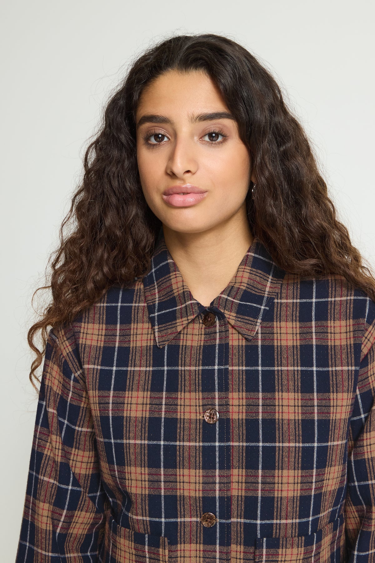 Ihkalia Shirt Jacket - Checked Navy Brown