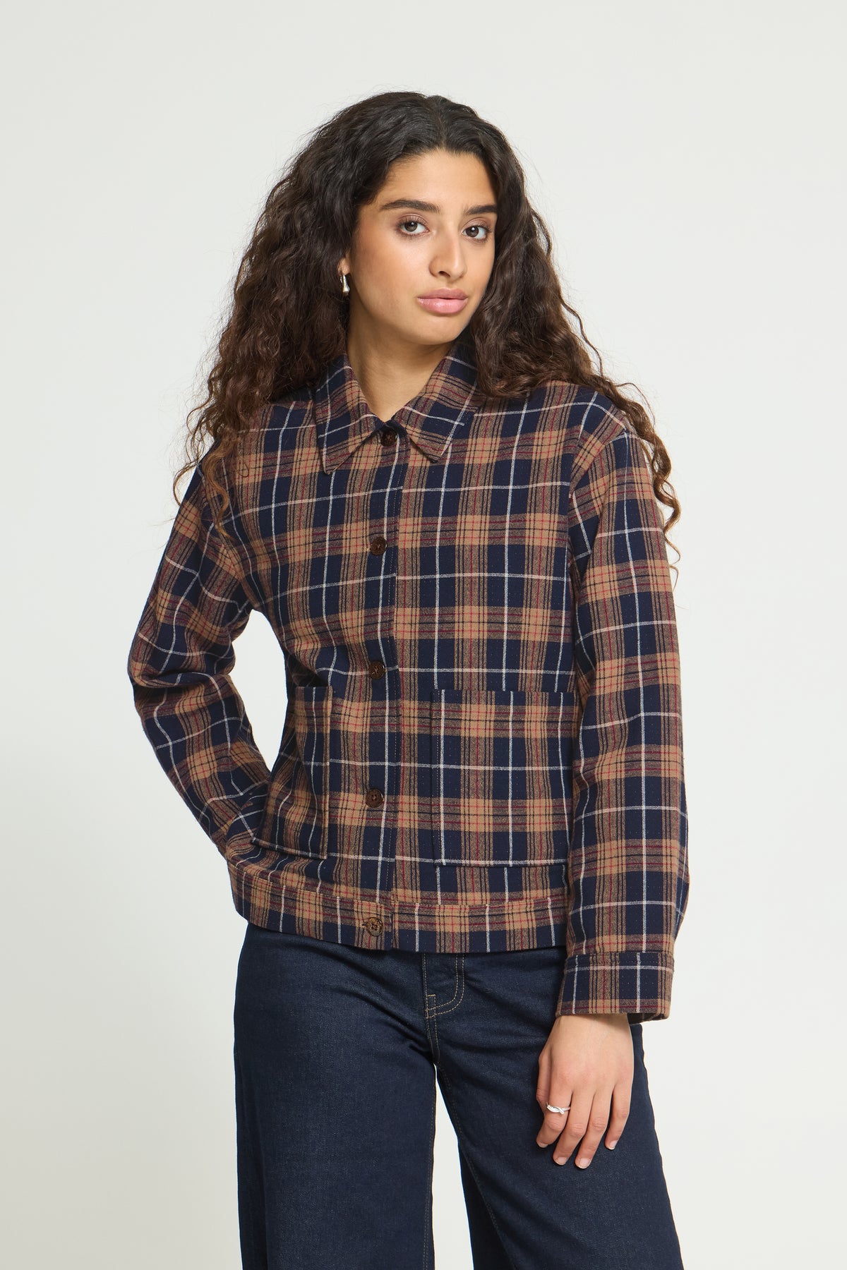 Ihkalia Shirt Jacket - Checked Navy Brown