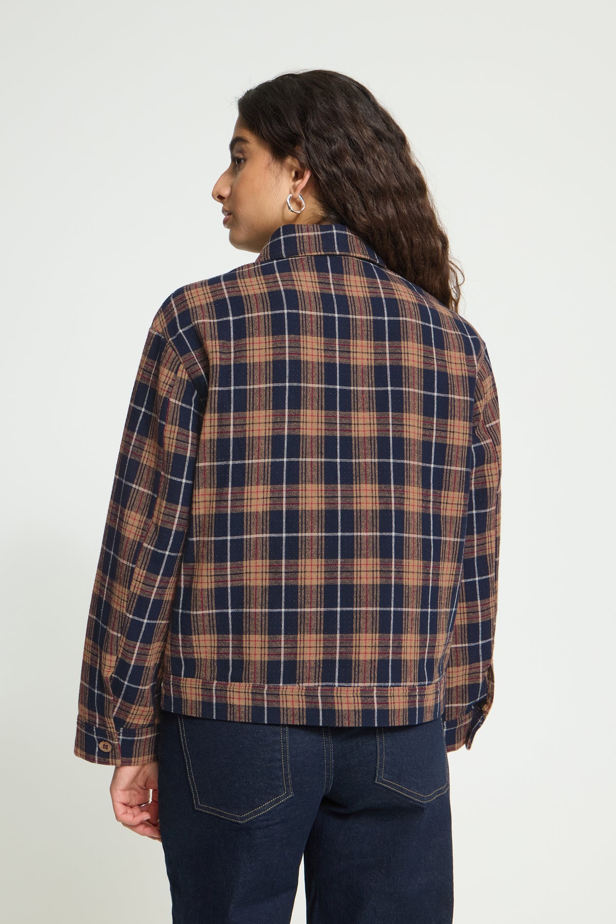 Ihkalia Shirt Jacket - Checked Navy Brown