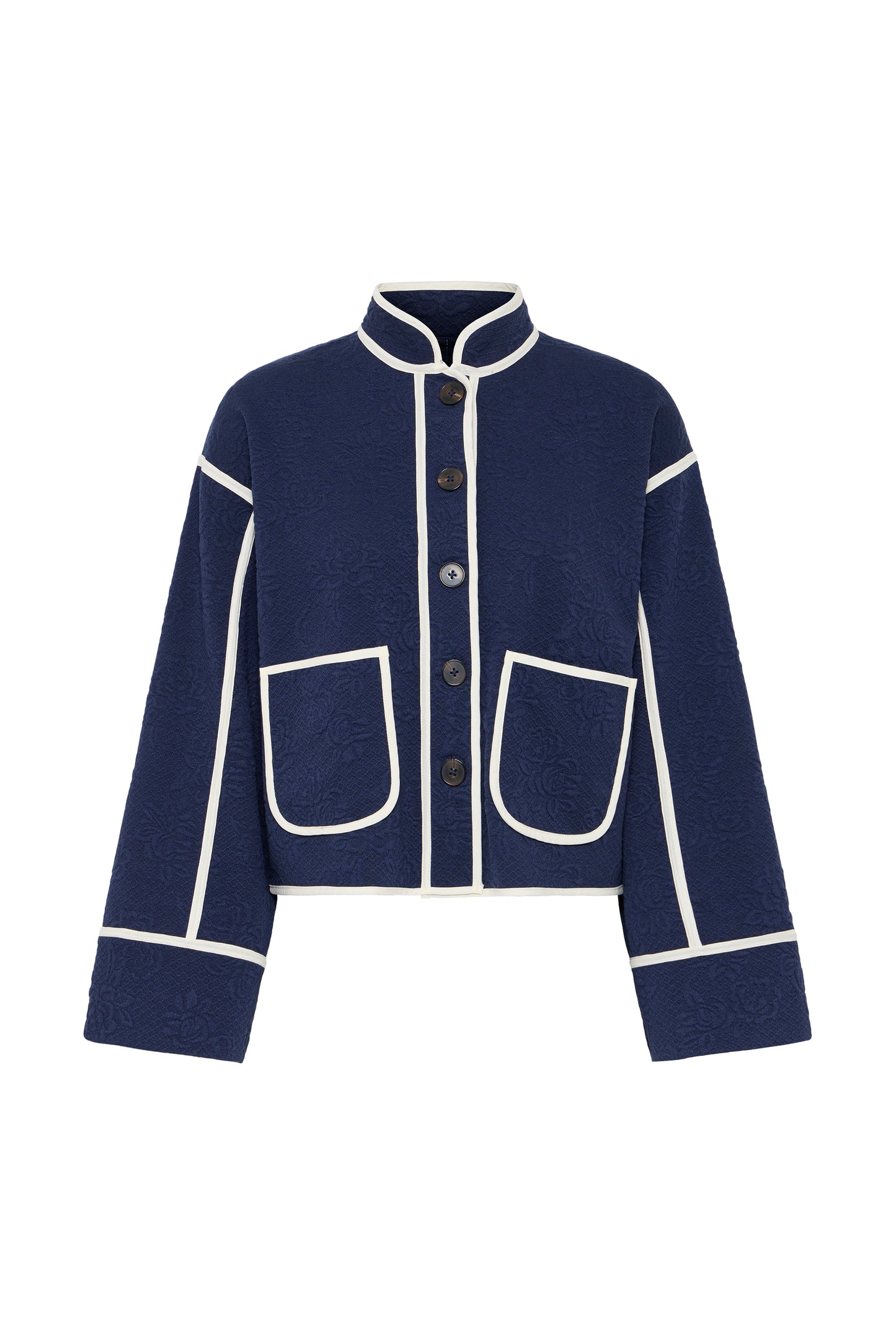 Ihkate Quilted Jacket - Navy with White Piping