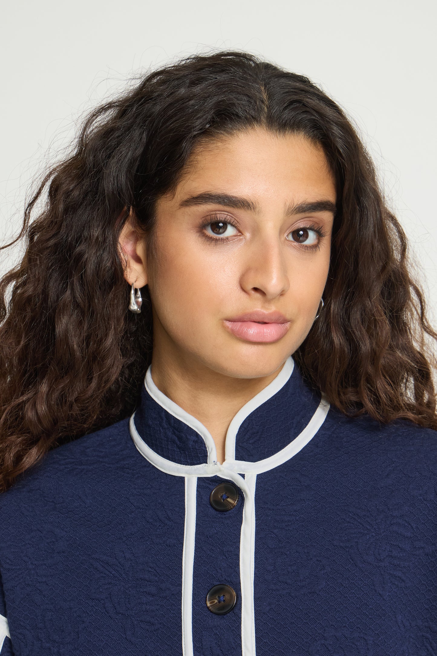 Ihkate Quilted Jacket - Navy with White Piping