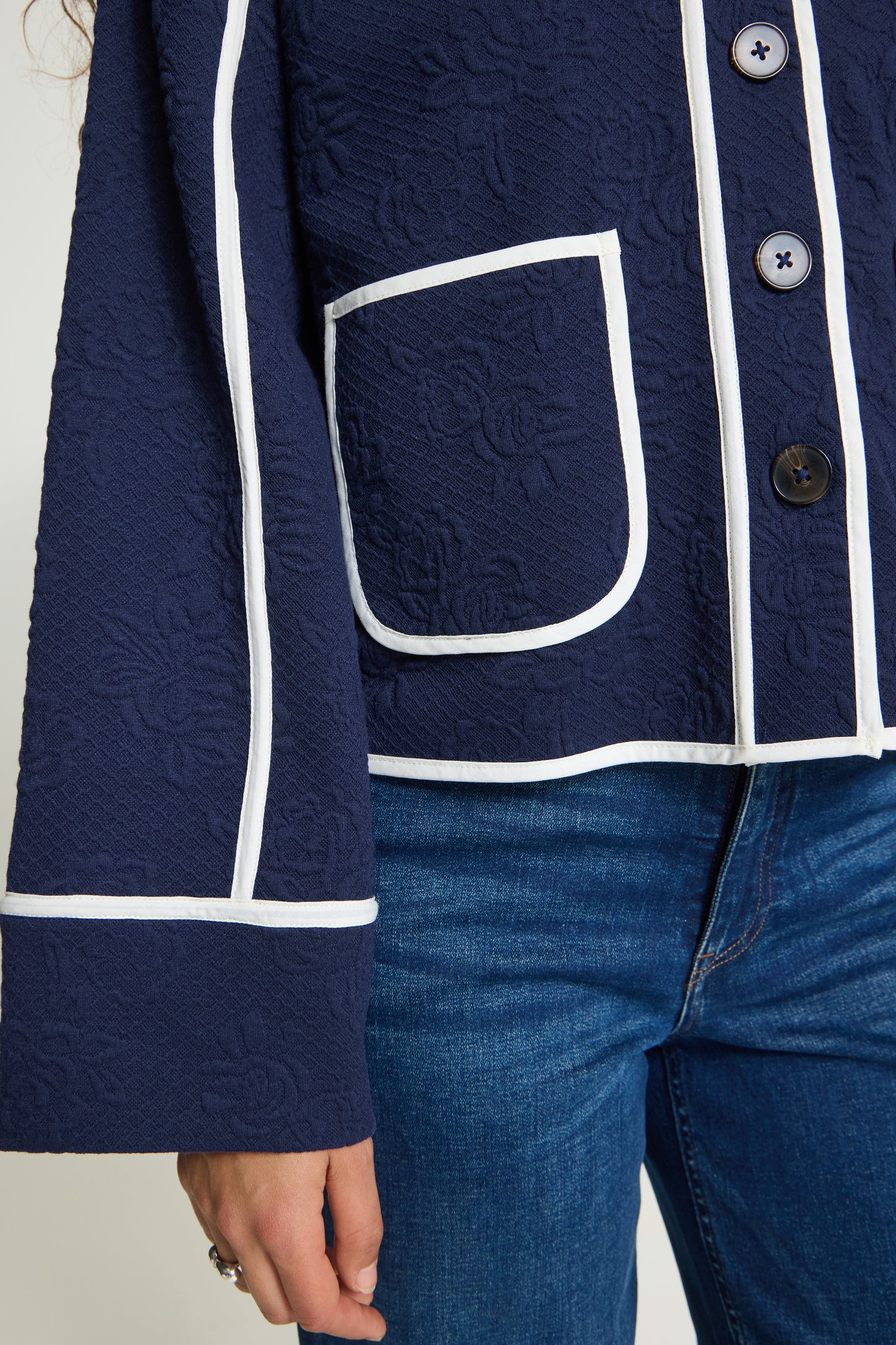 Ihkate Quilted Jacket - Navy with White Piping