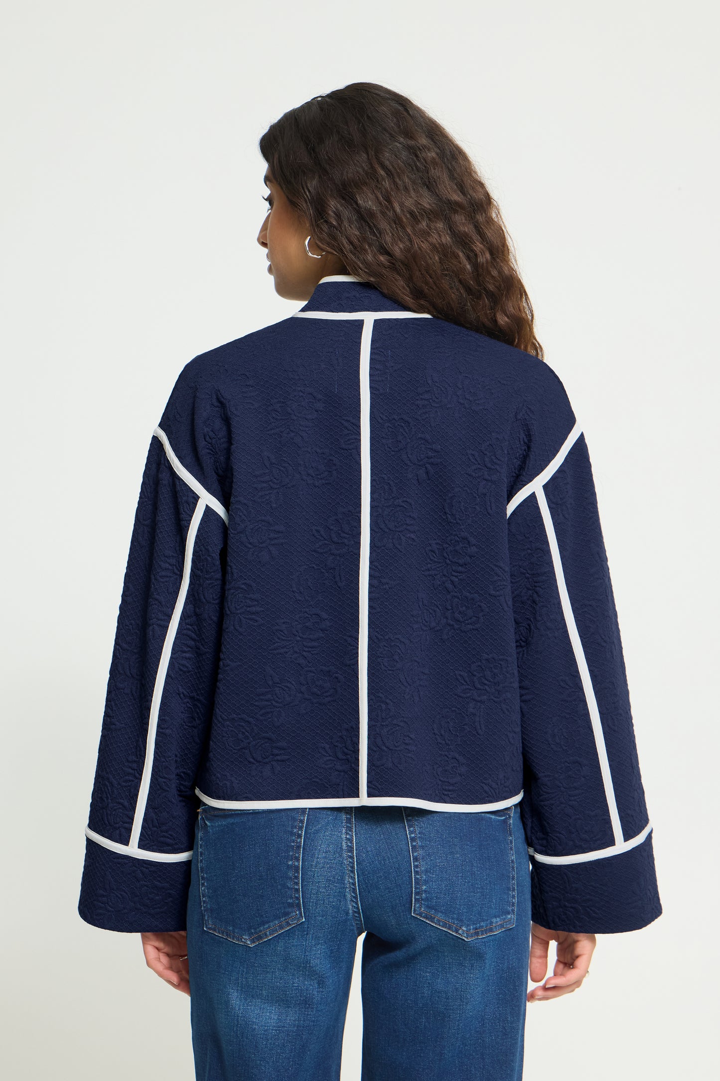 Ihkate Quilted Jacket - Navy with White Piping