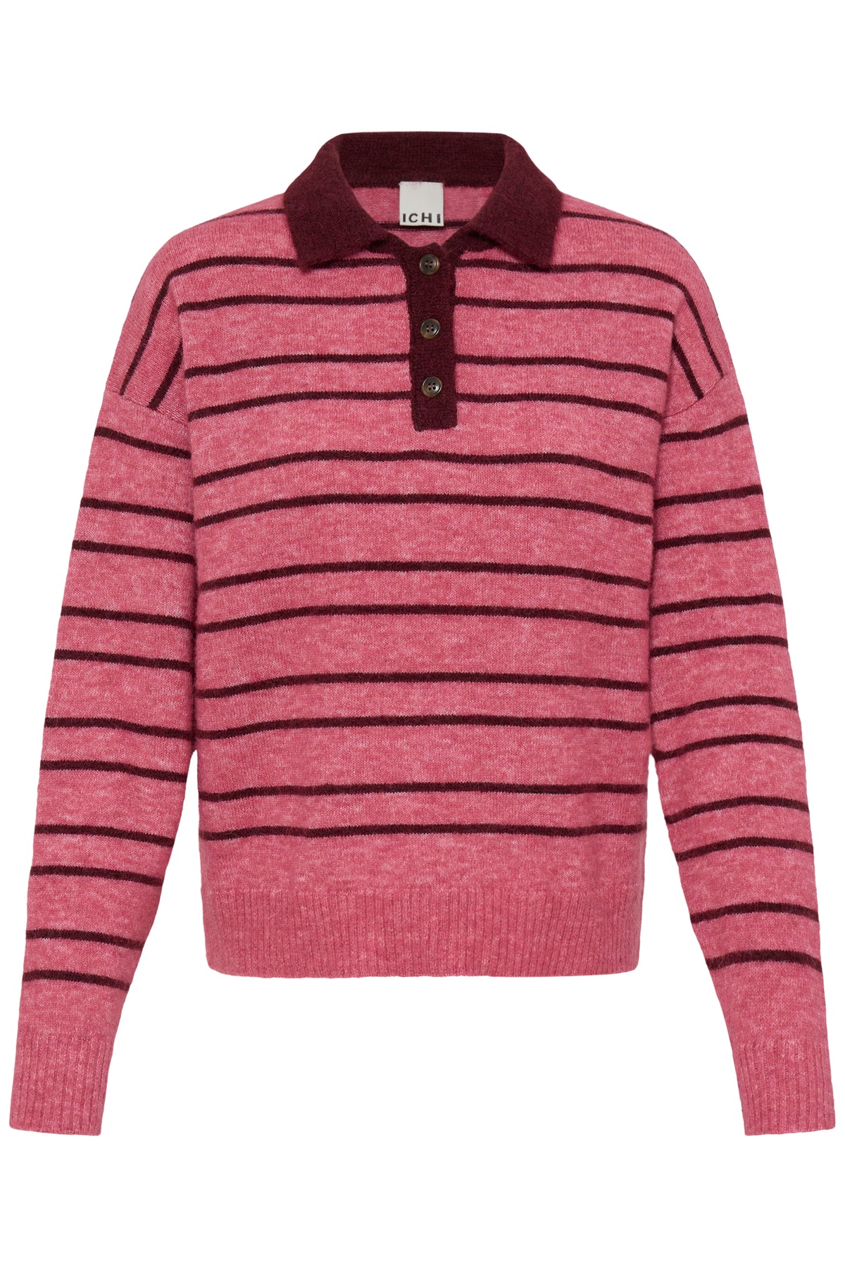 Ihsage Knitted Polo Shirt - Pink Stripe Jumper