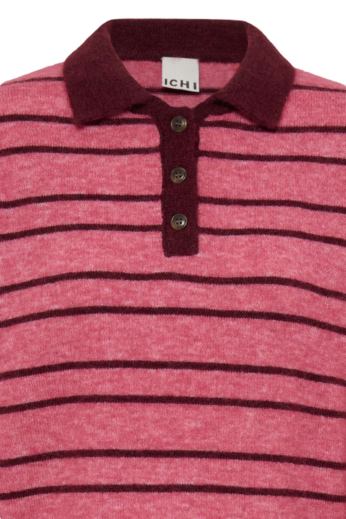 Ihsage Knitted Polo Shirt - Pink Stripe Jumper
