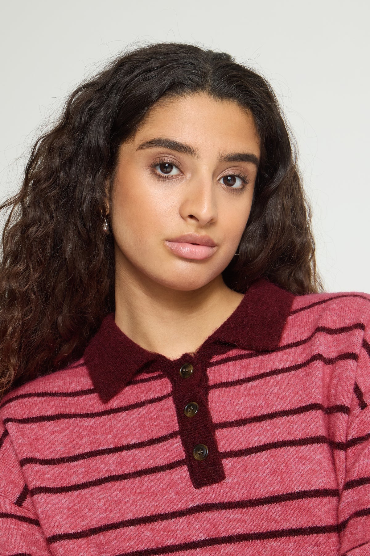 Ihsage Knitted Polo Shirt - Pink Stripe Jumper