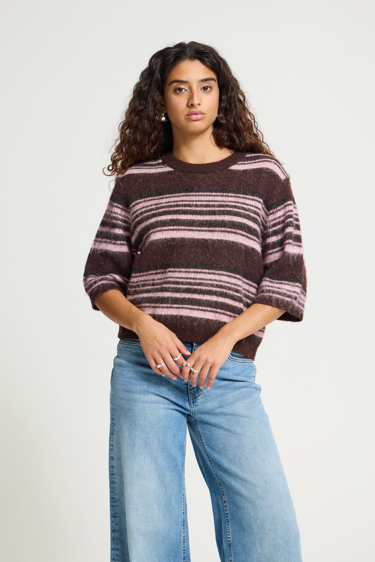 Ihallo Short Sleeved Jumper - Fudge Pink Stripe