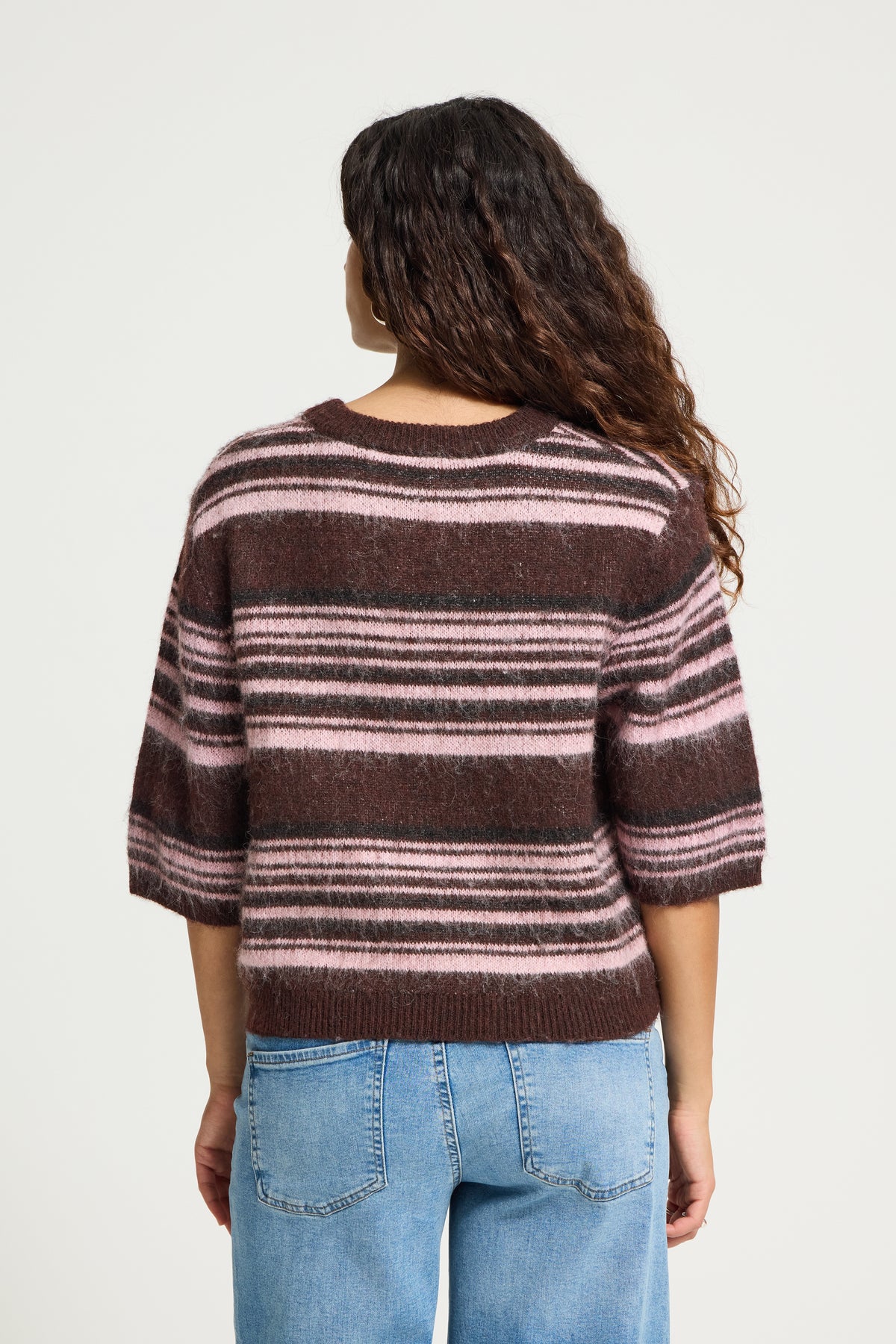 Ihallo Short Sleeved Jumper - Fudge Pink Stripe