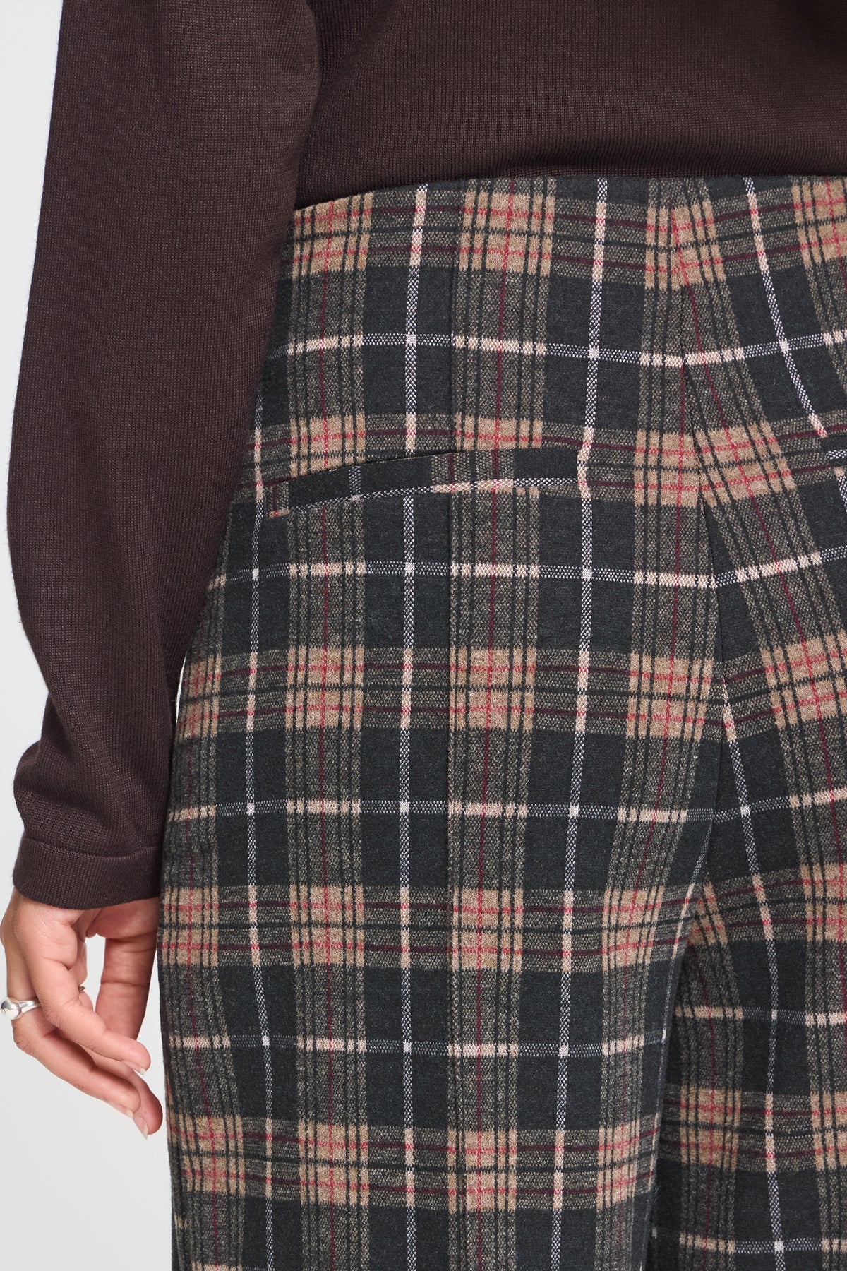 Ihkate Woolley Trousers - Checked Navy Brown