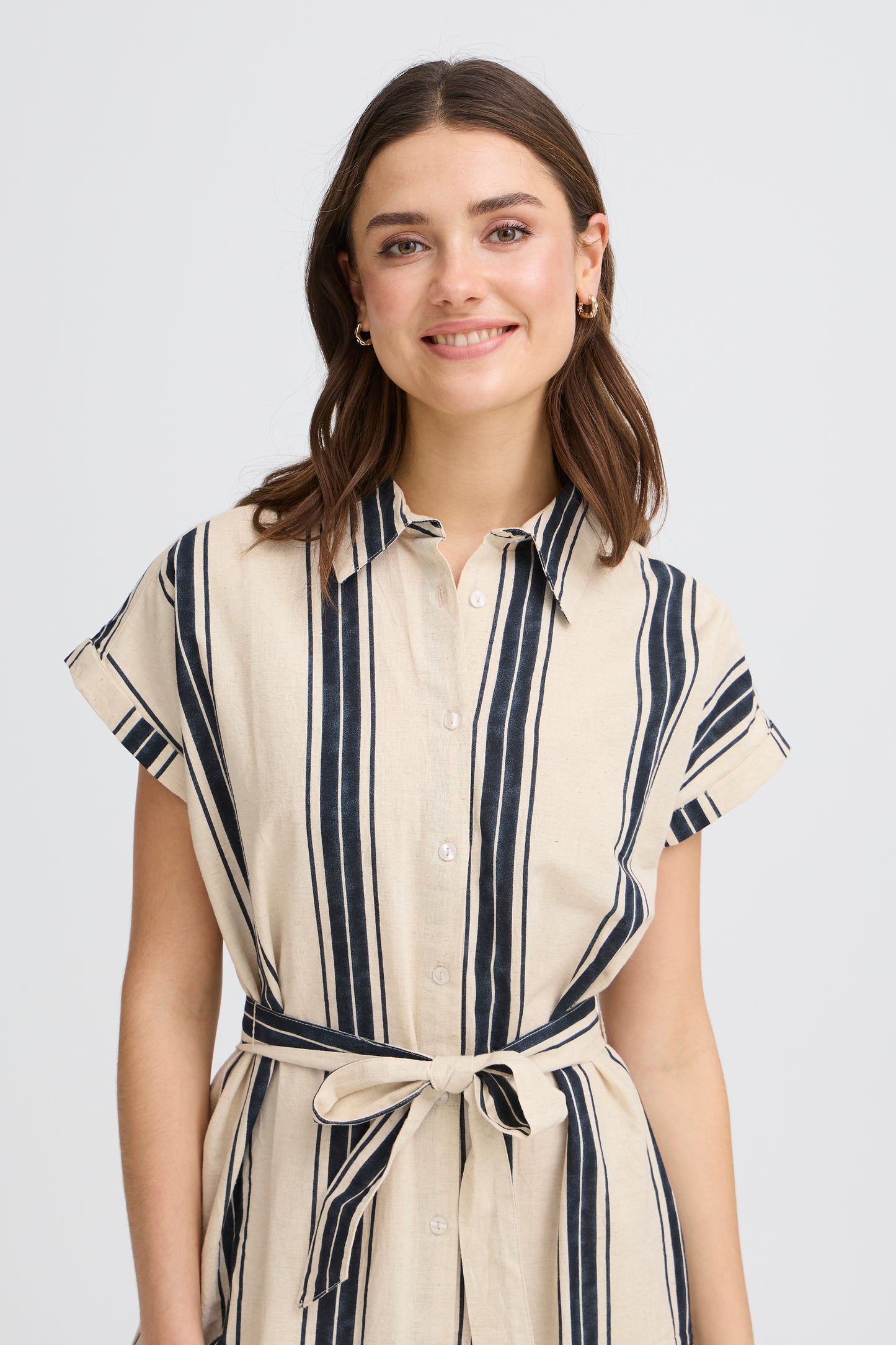 Frmaddie Dress - Cream Black Wide Stripe