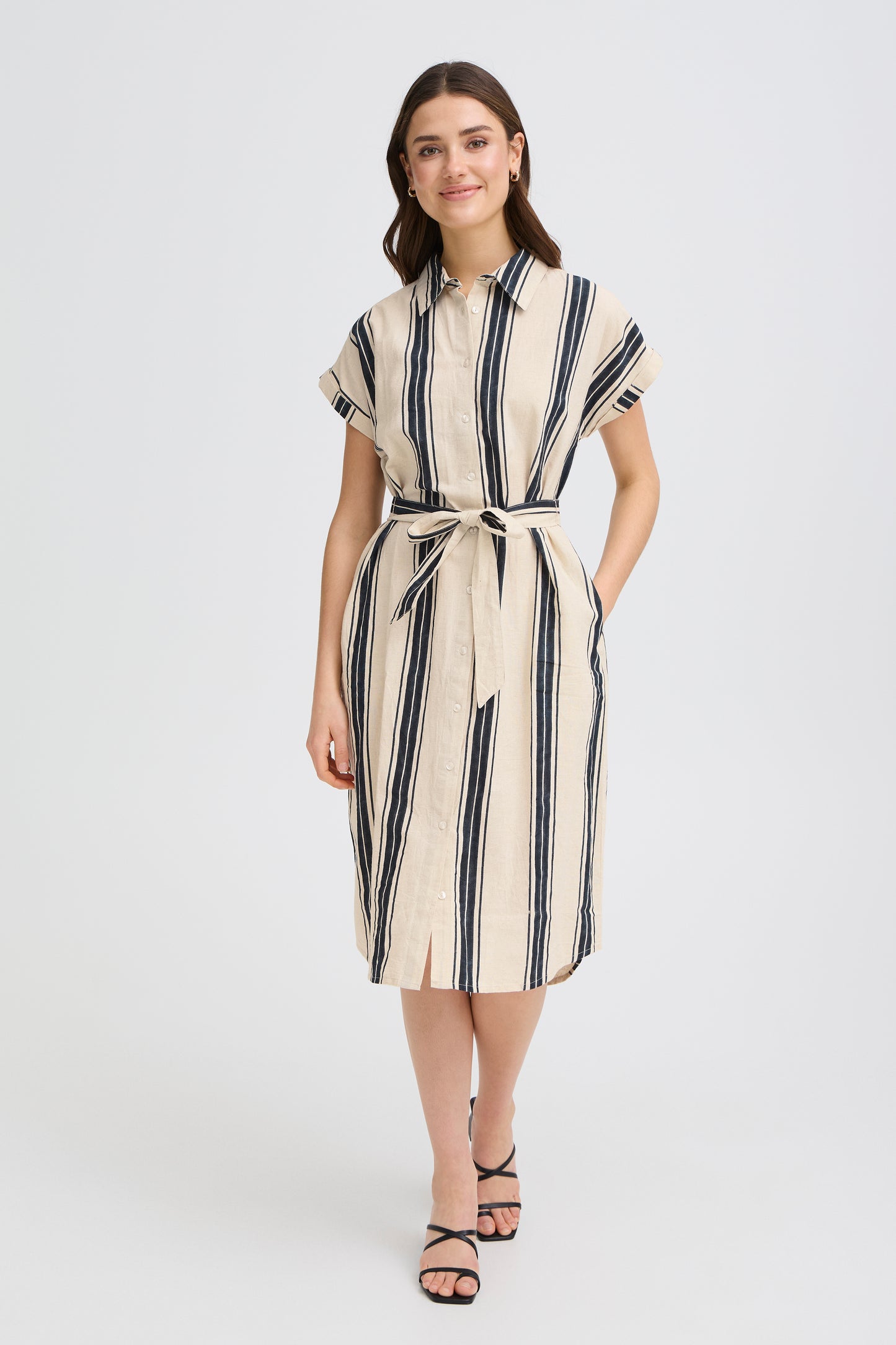Frmaddie Dress - Cream Black Wide Stripe