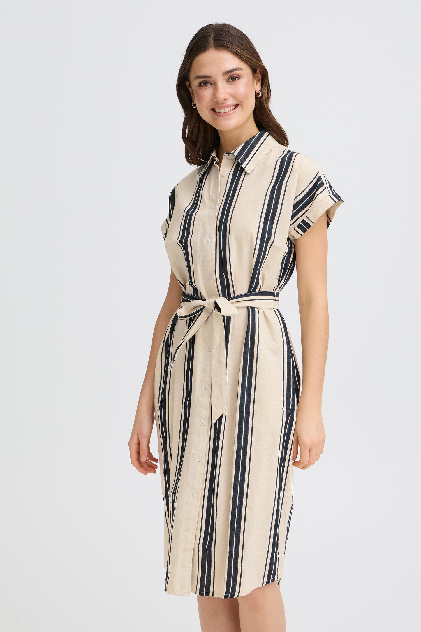 Frmaddie Dress - Cream Black Wide Stripe