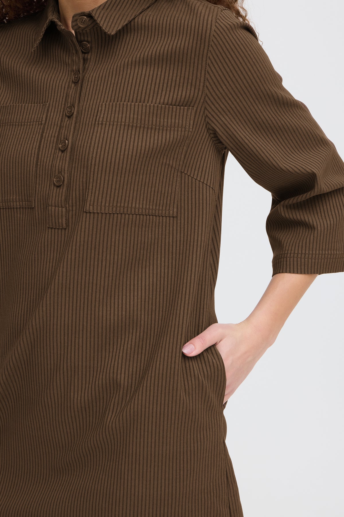 Frena Dress - Brown Black Stripe