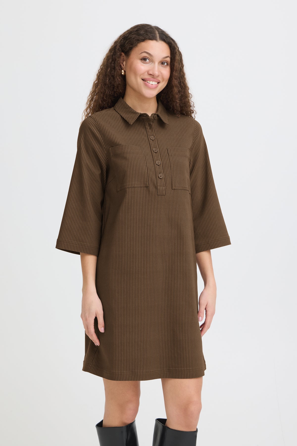 Frena Dress - Brown Black Stripe