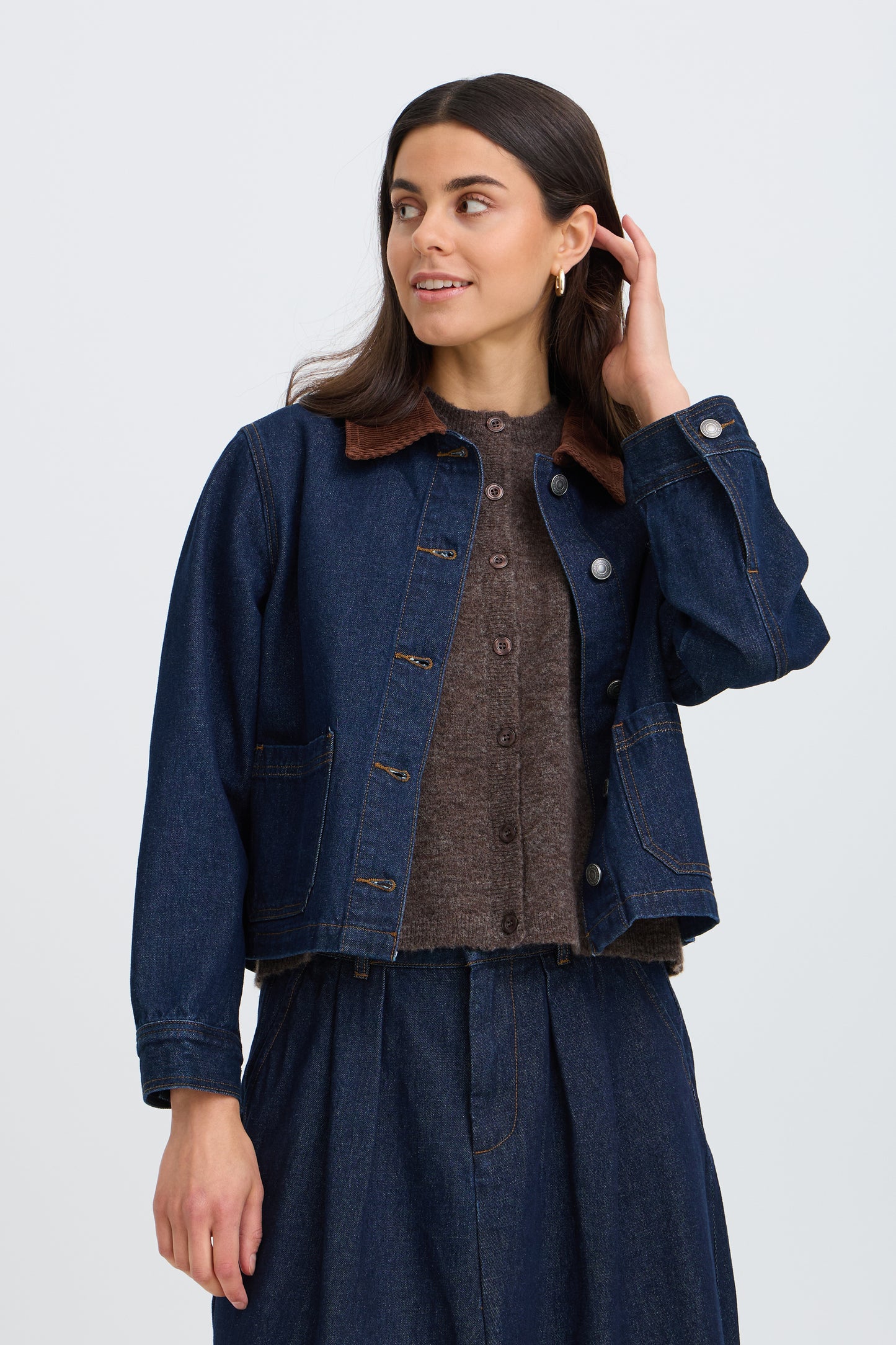 Frleslie Jacket - Denim Brown Collar