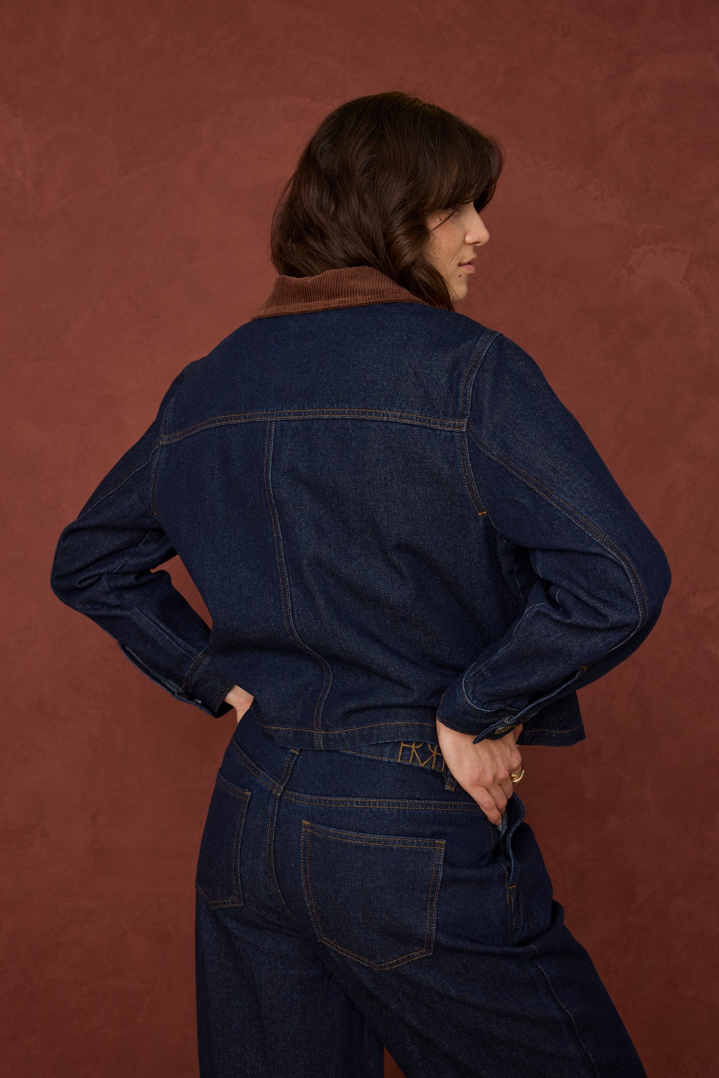 Frleslie Jacket - Denim Brown Collar