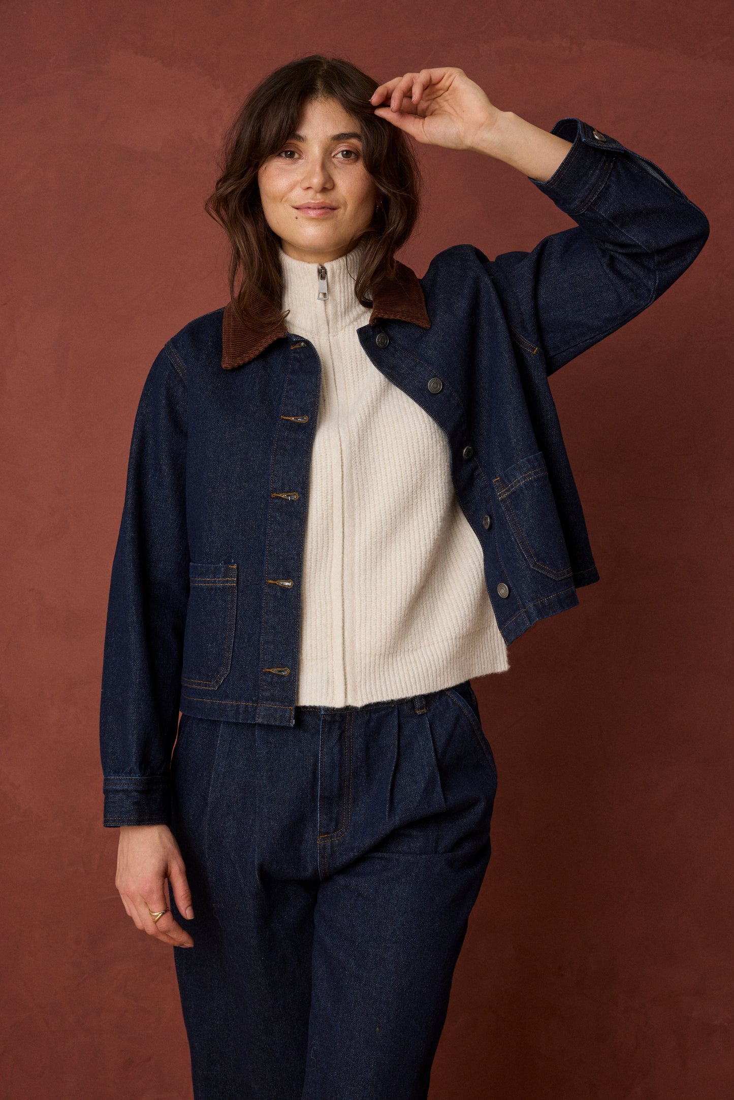 Frleslie Jacket - Denim Brown Collar