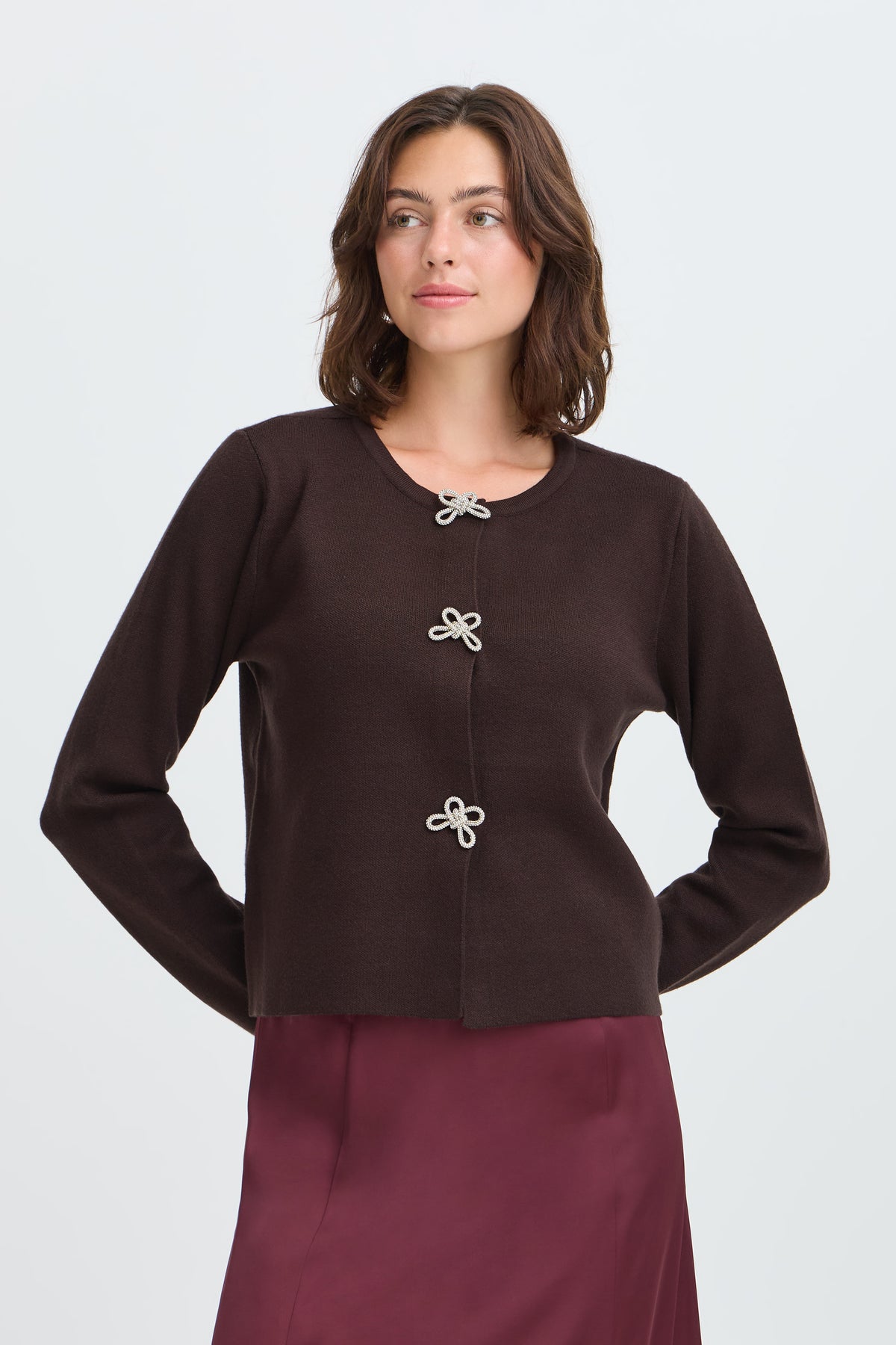 Frsally Cardigan - Brown Sparkly Bow