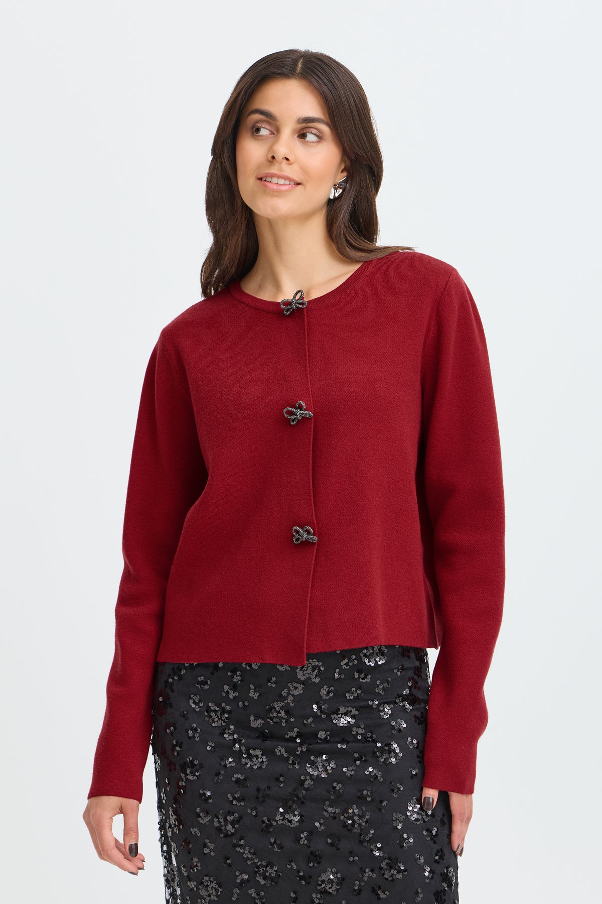 Frsally Cardigan - Red Sparkly Bow