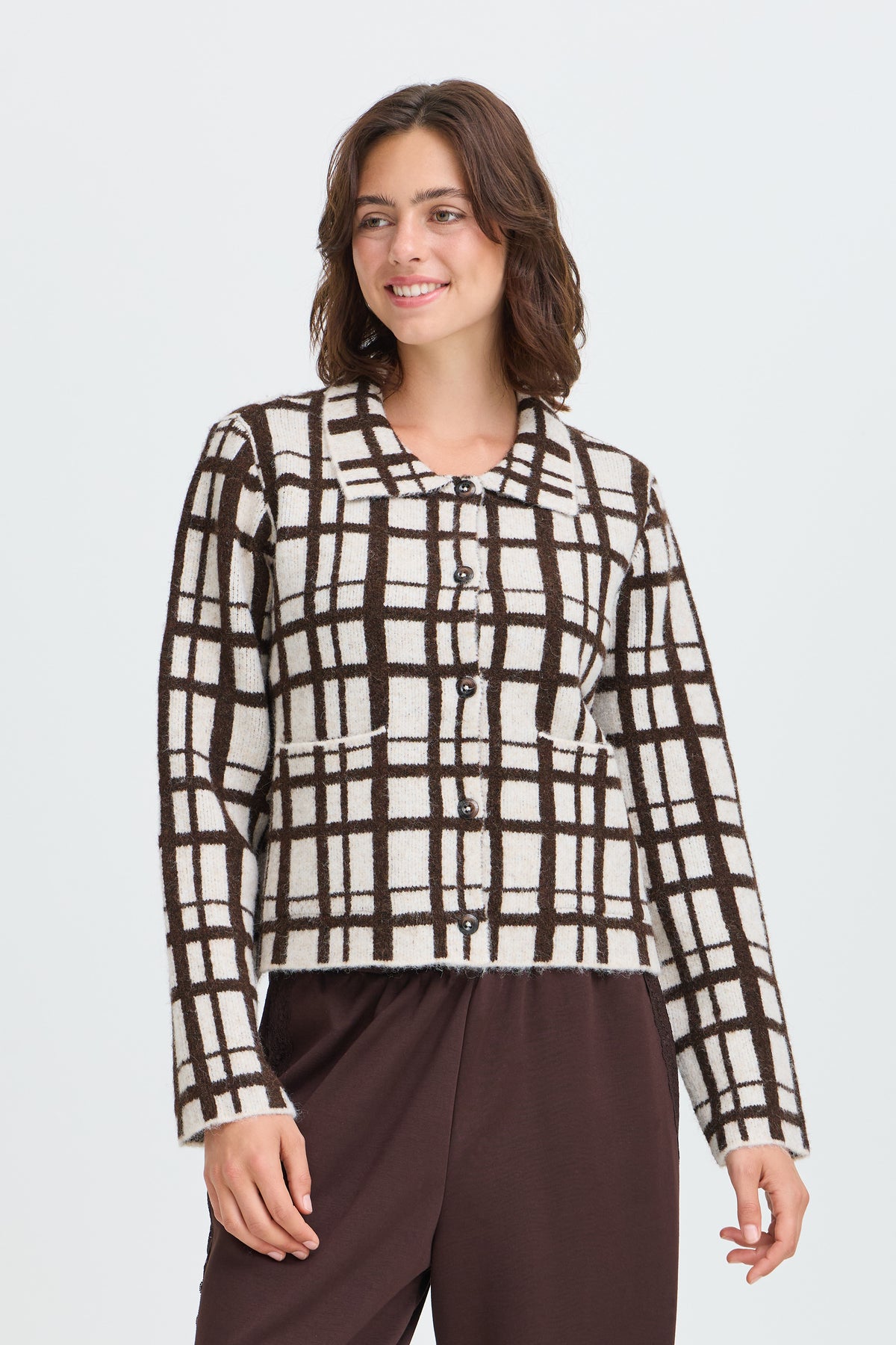 Frcindy Cardigan - Brown Check