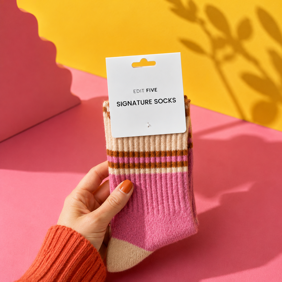 Wool Blend Socks - Pink, Peach and Orange Striped